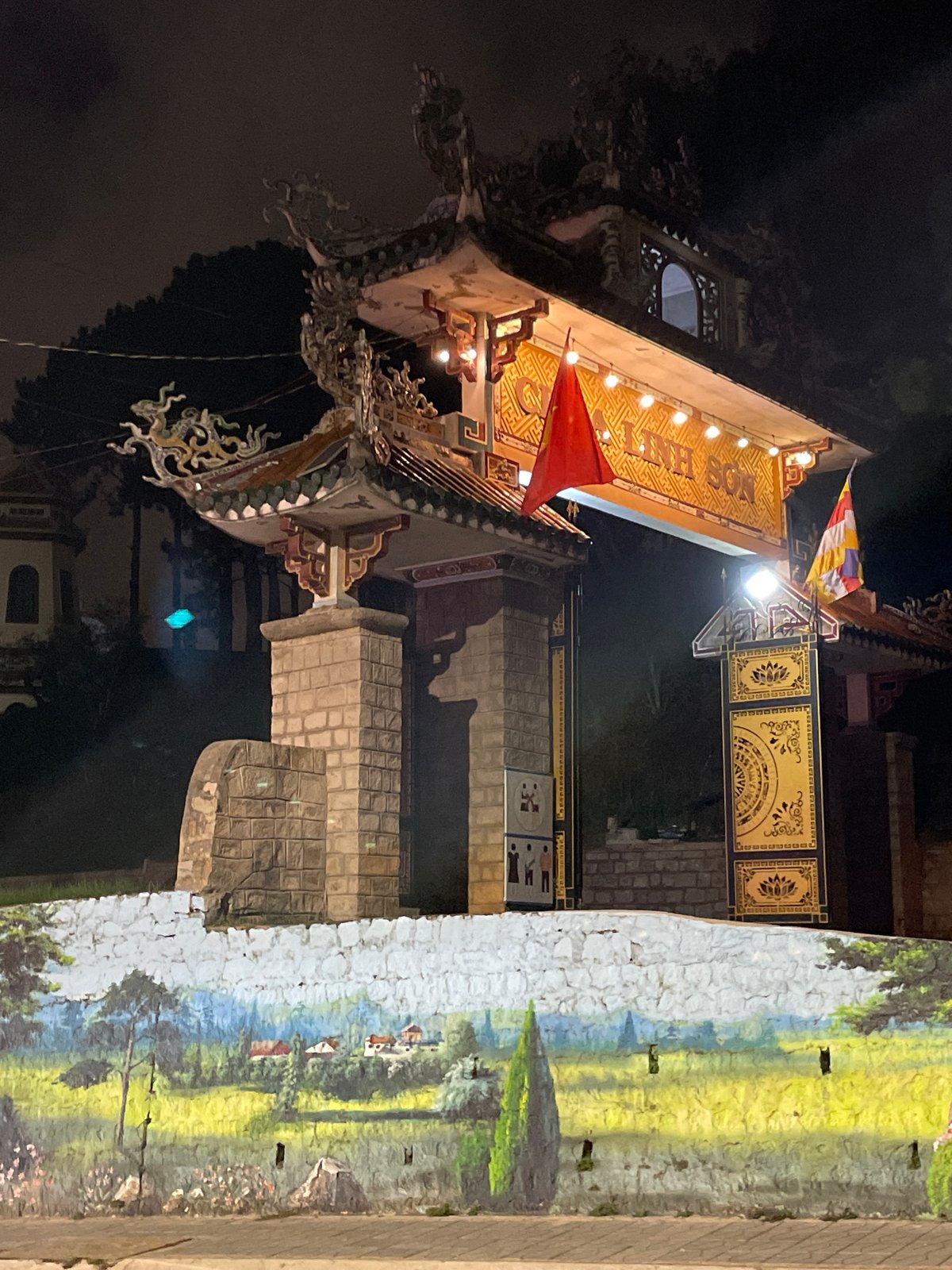 Nighttime walking tour documented through Da Lat pagodas and streets