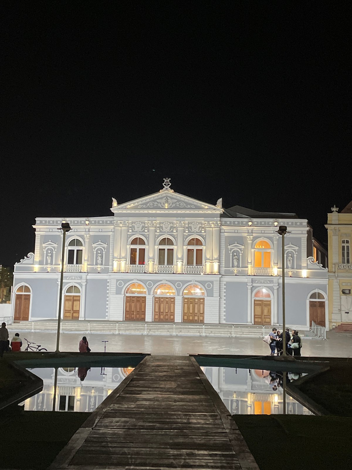 Nighttime documentation of Iquique's historic downtown landmarks