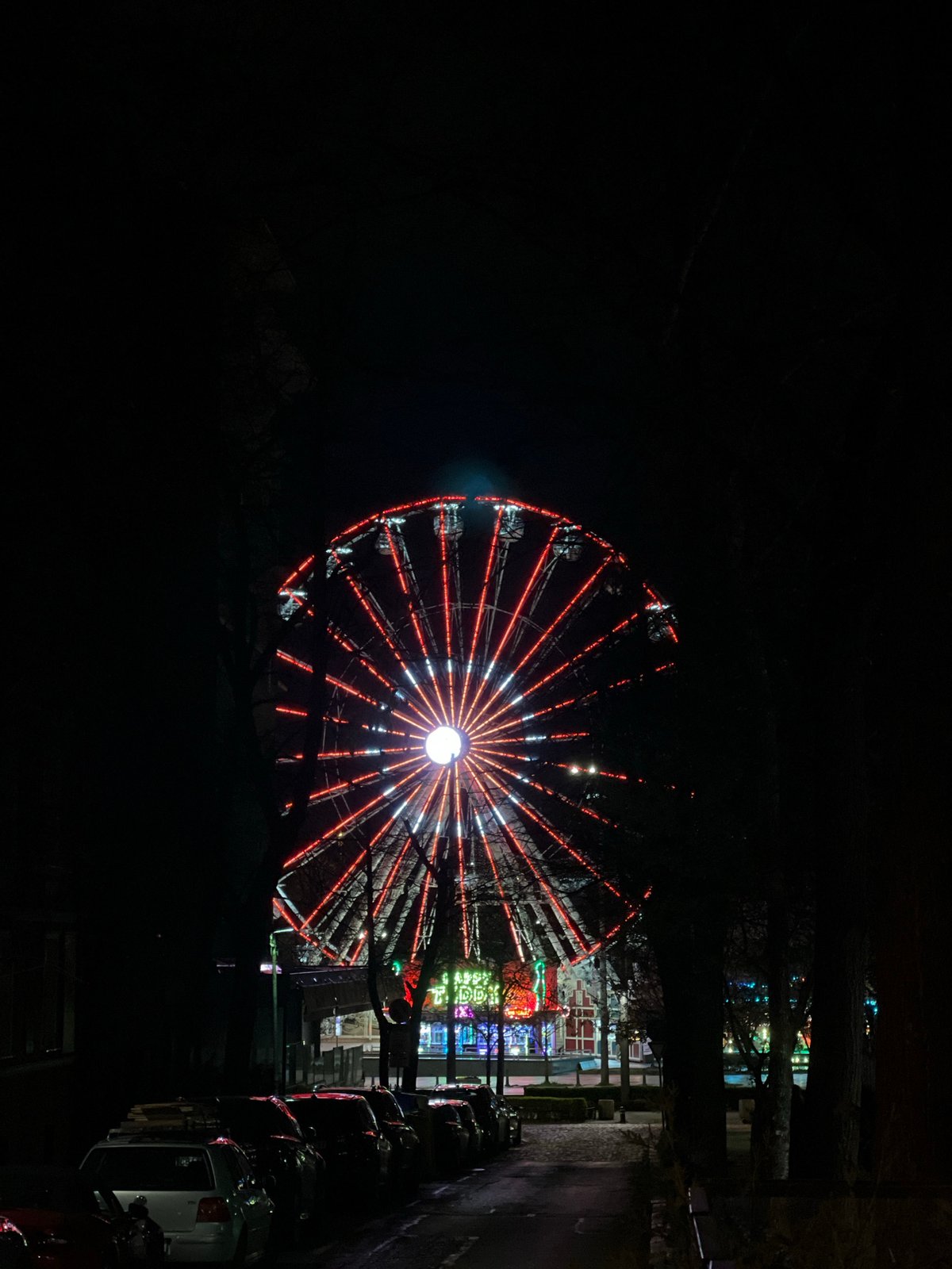 Colorful Ferris wheel lights up Sofia evening sky