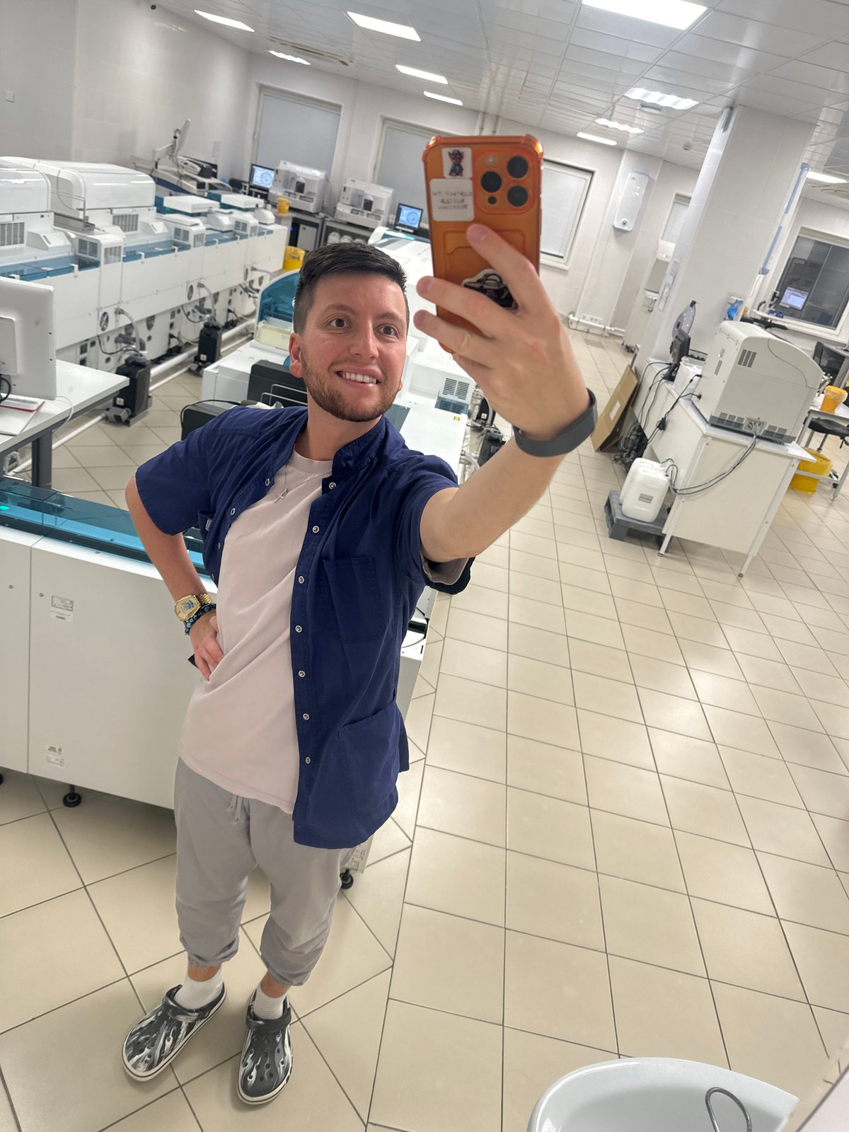 Young man documents laboratory work session in Moscow