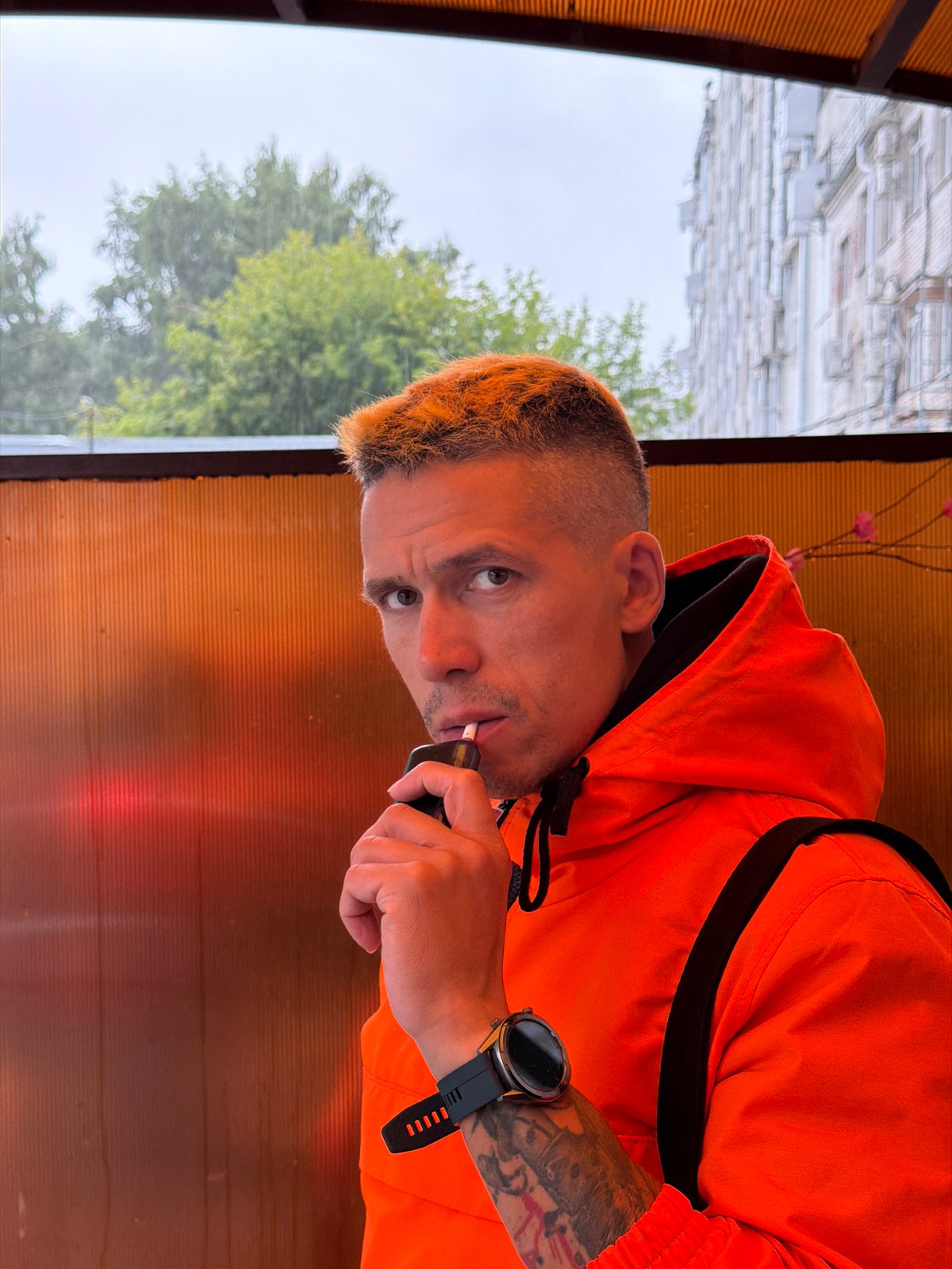 Close-up portrait with vape device in Chaikovsky, Russia