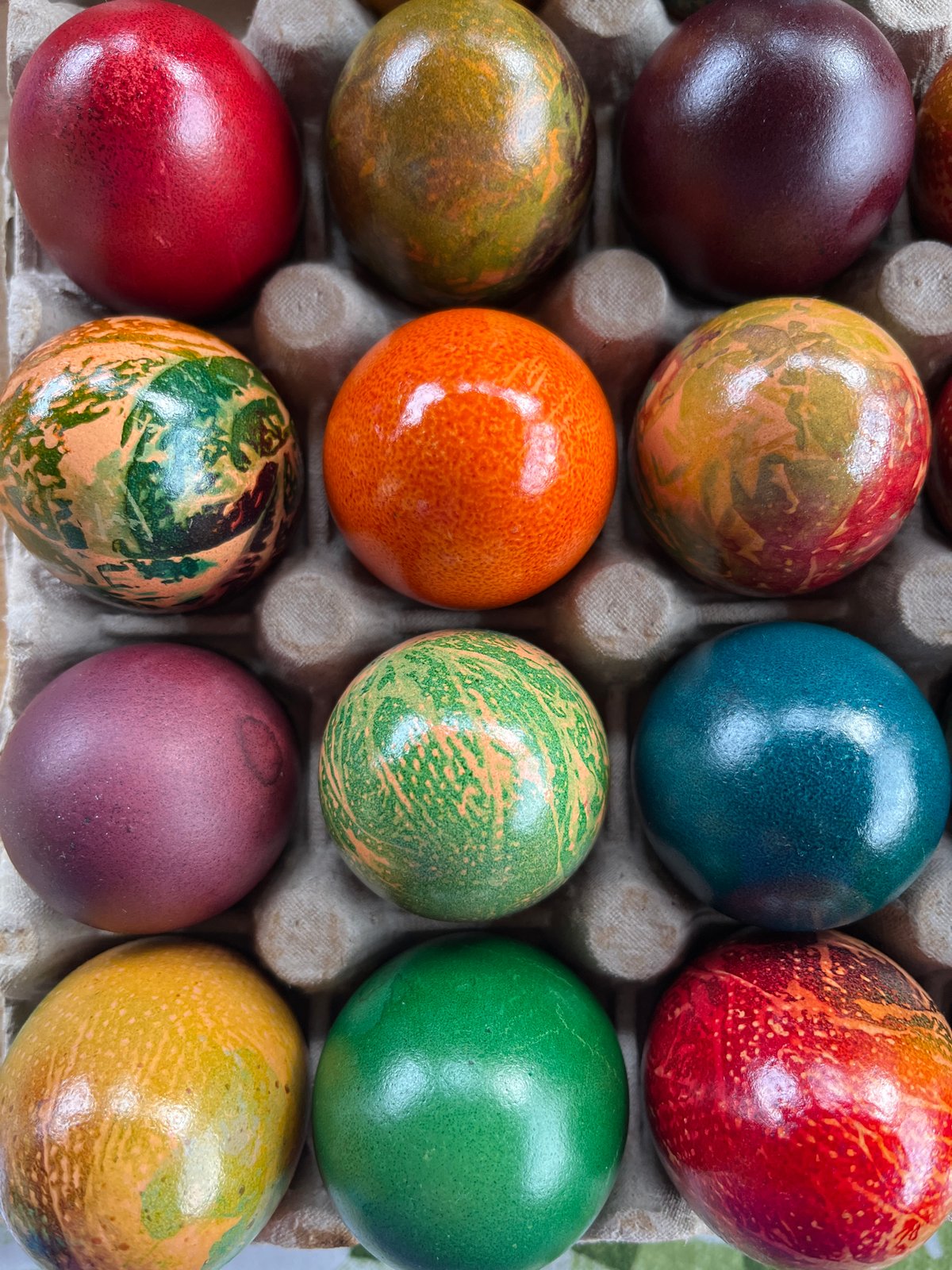 Colorful Easter eggs displayed in cartons in Bulgarian village