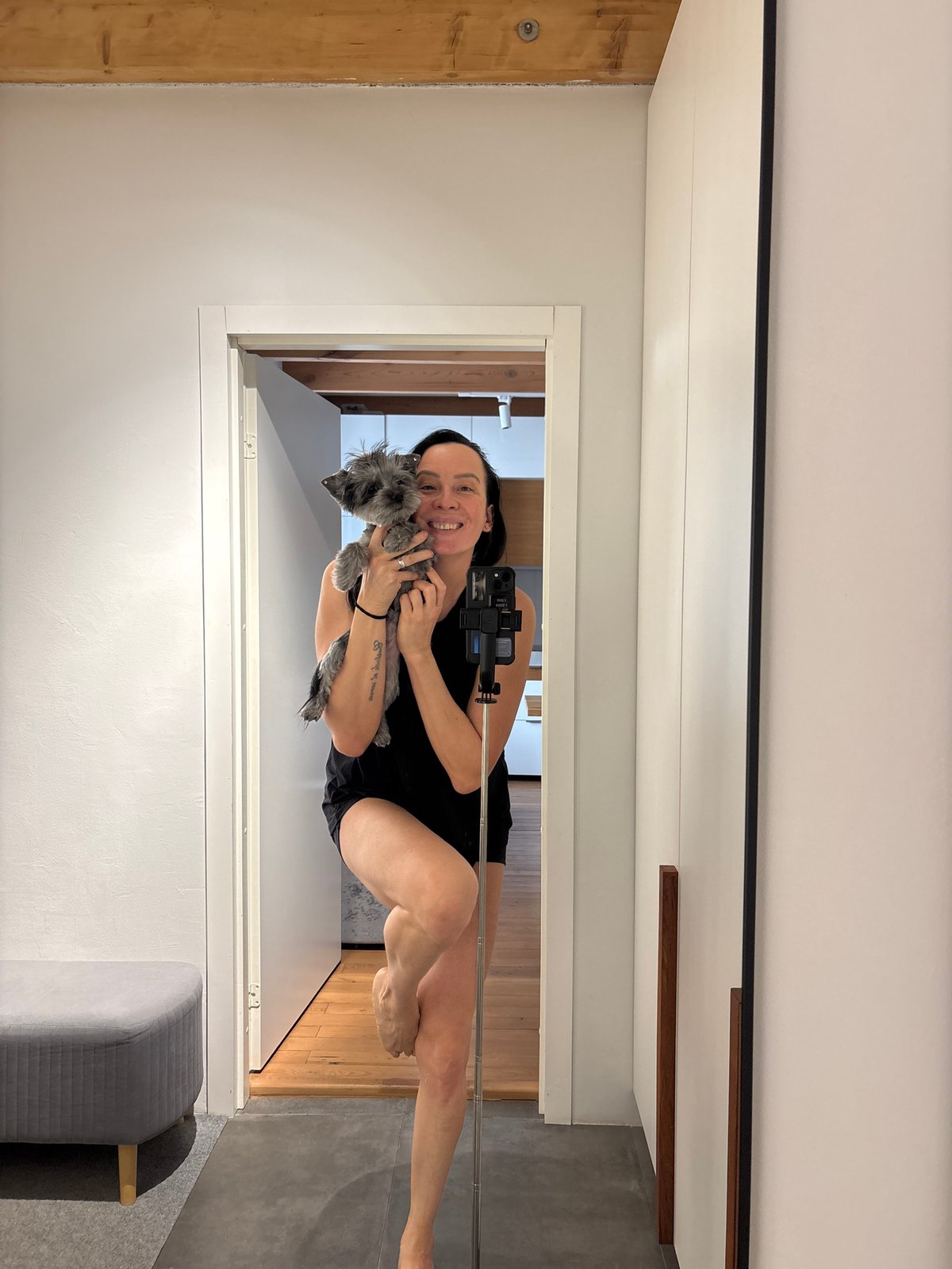 Woman Takes Early Morning Selfies in Chaikovsky Apartment Kitchen