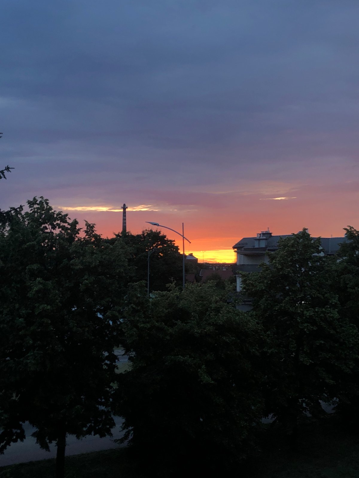 Sunset sky over Pruszcz Gdański, violet to orange