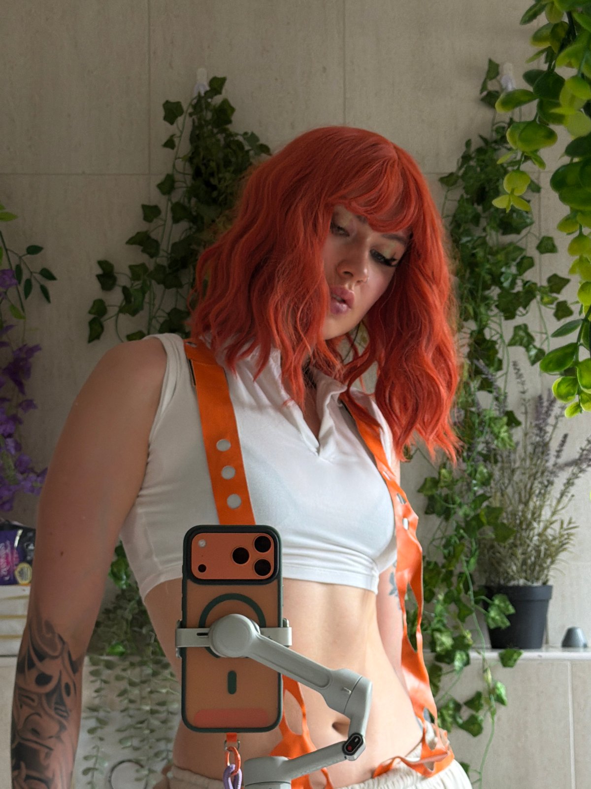 Red-haired person in harness photographed in Budva, Montenegro