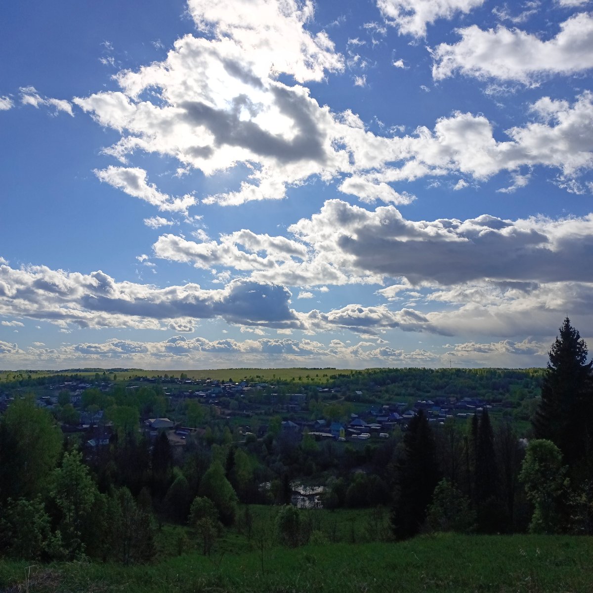 Partly cloudy skies observed over Ваньки, Russia landscape