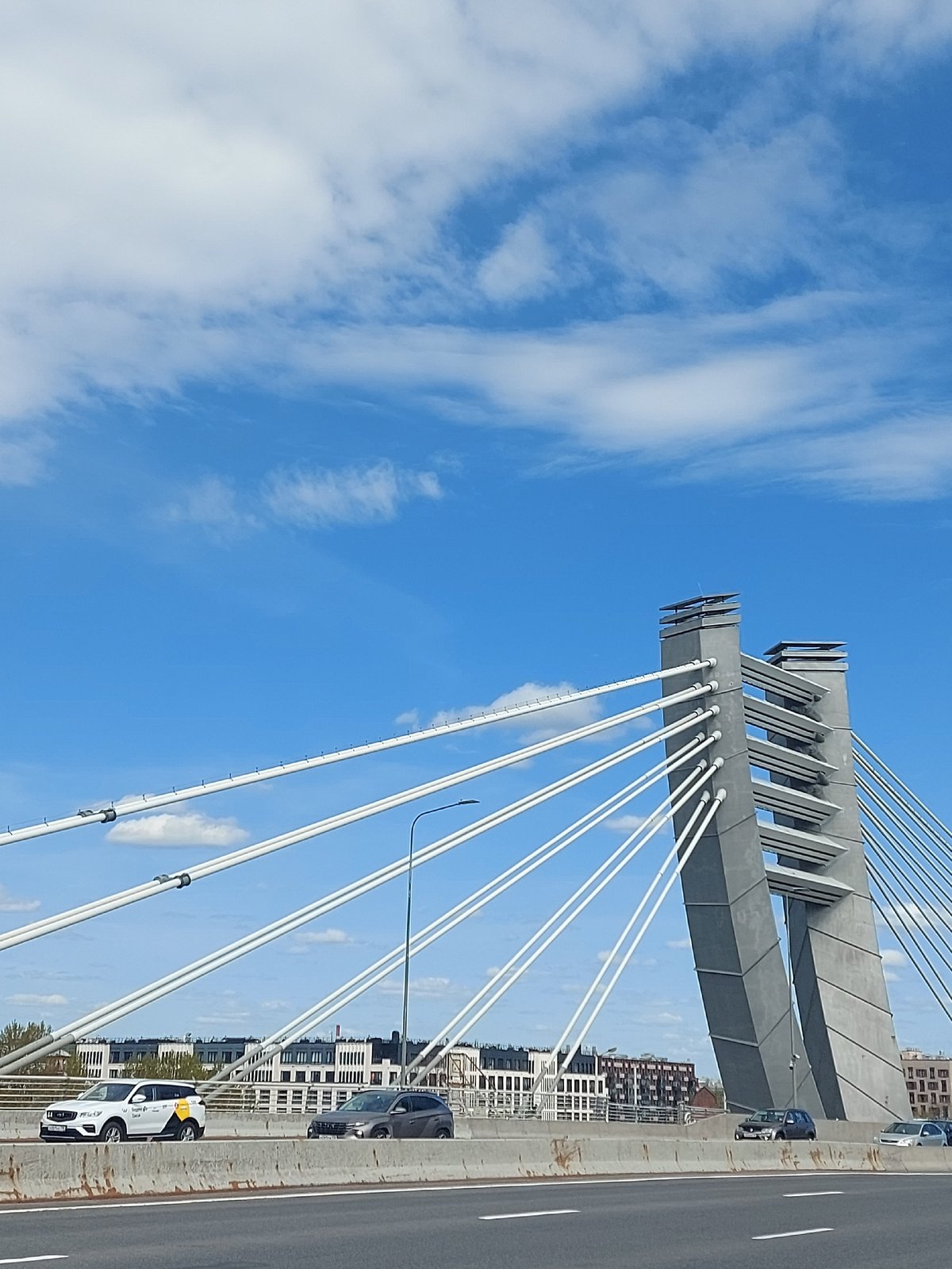 Cable-stayed bridge photographed in Saint Petersburg, Russia
