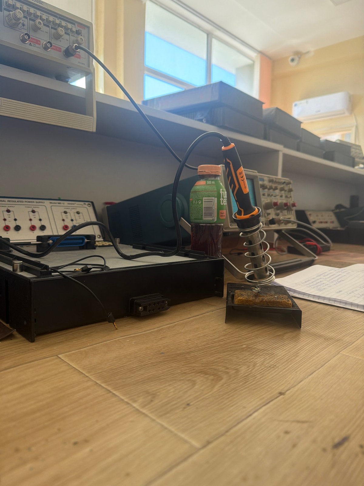Electronics workbench with oscilloscope and tools spotted in Bulgaria