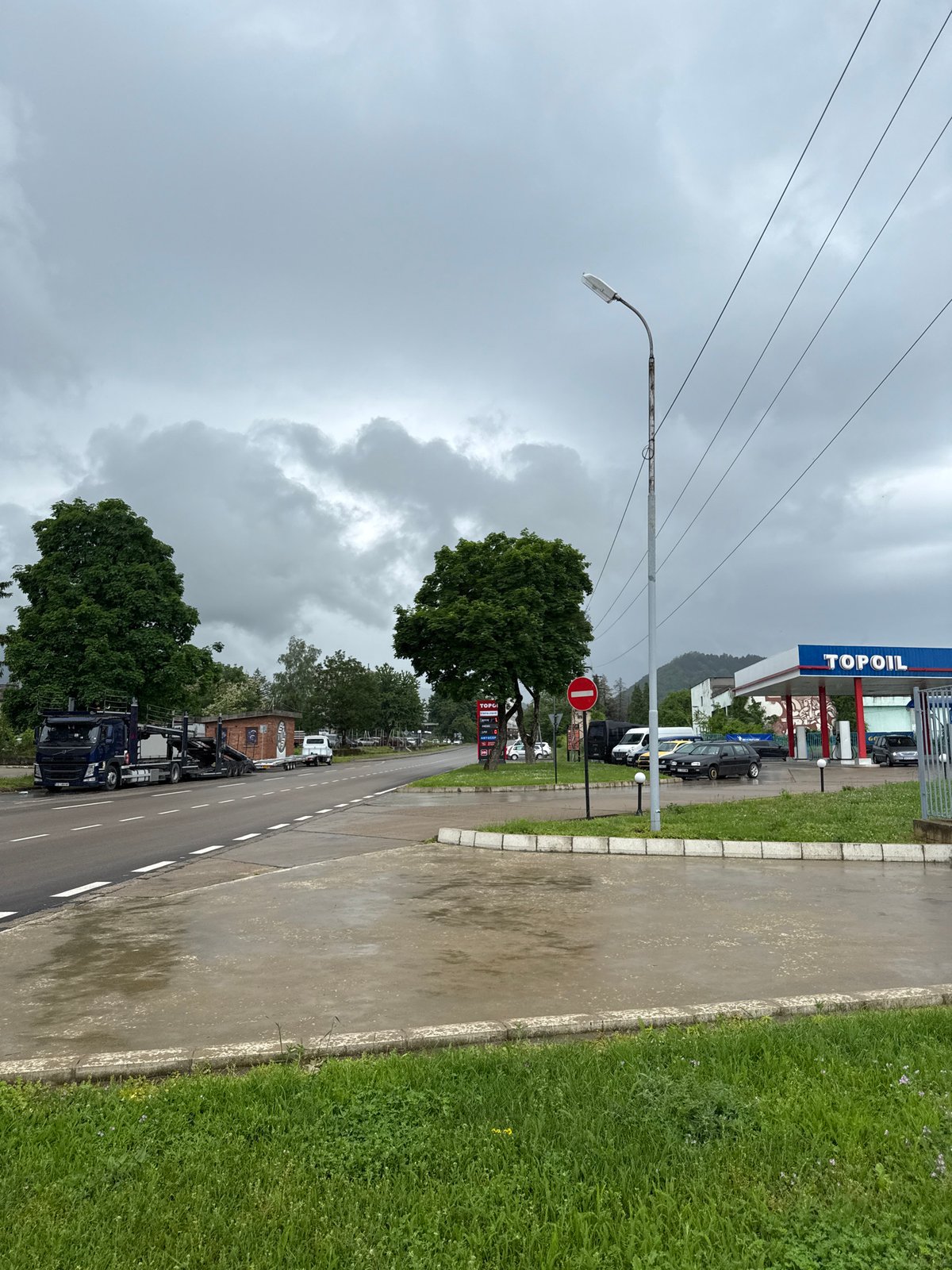 Overcast morning documented at Berkovitsa gas station, Bulgaria
