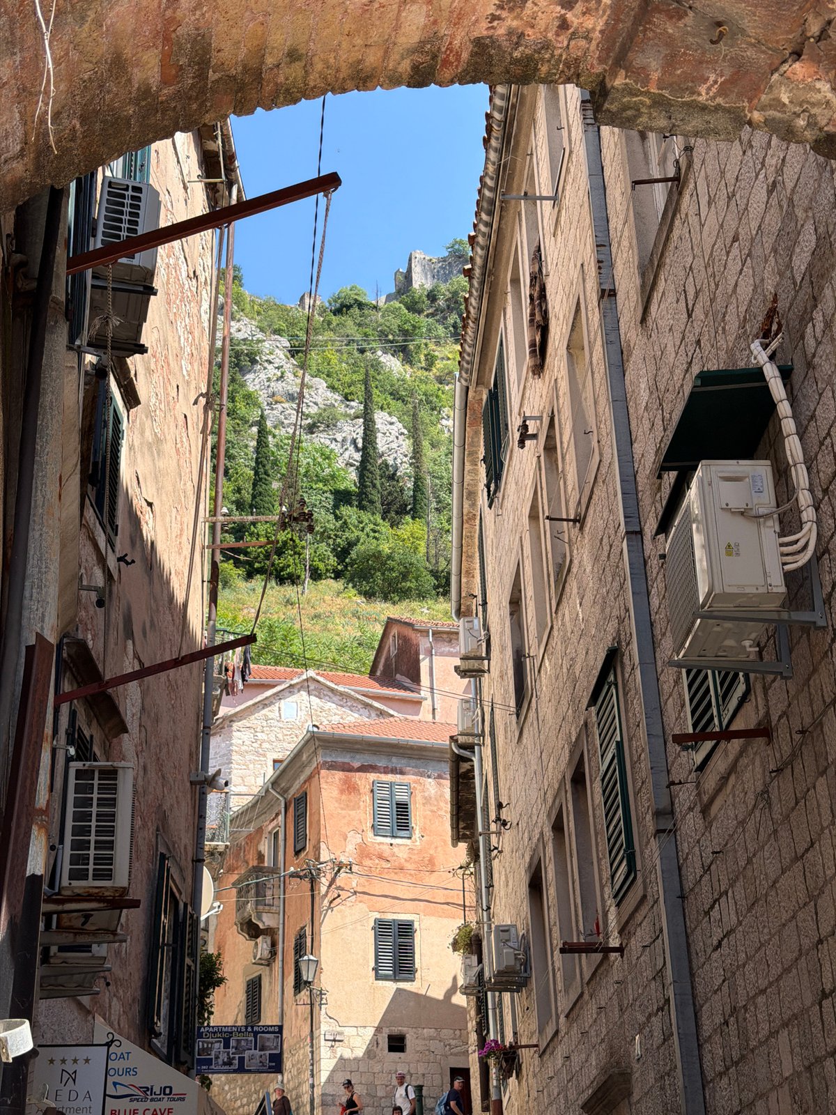 Tourist activity documented in historic Kotor old town