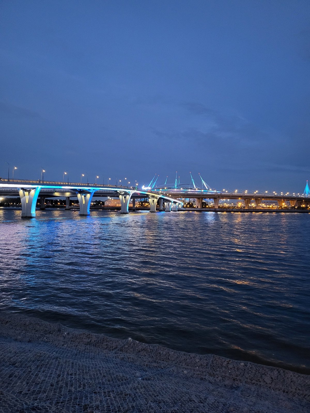 Saint Petersburg's WHSD and Gazprom Arena lit up at night