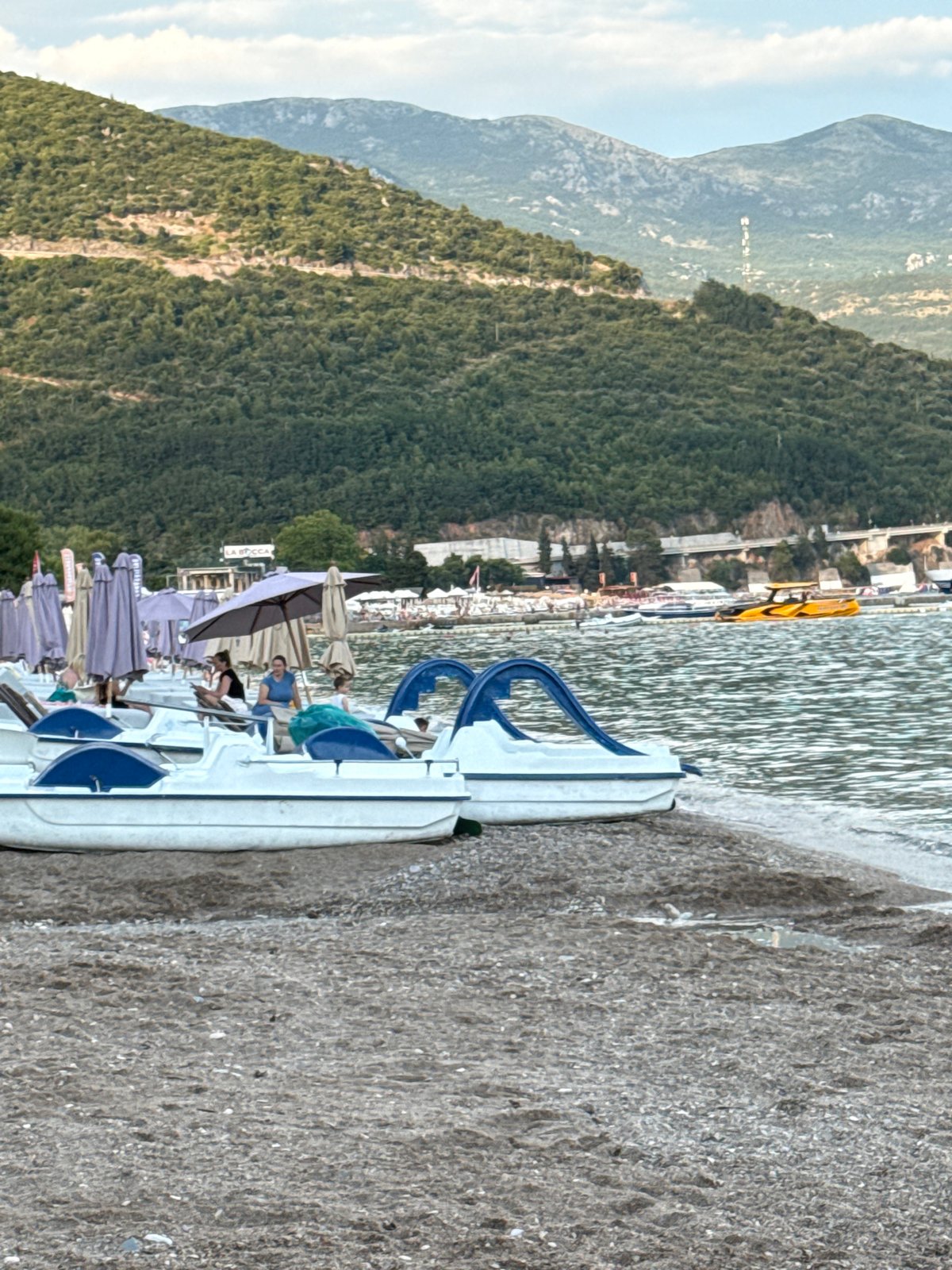Budva's waterfront buzzing with beach and boat activity
