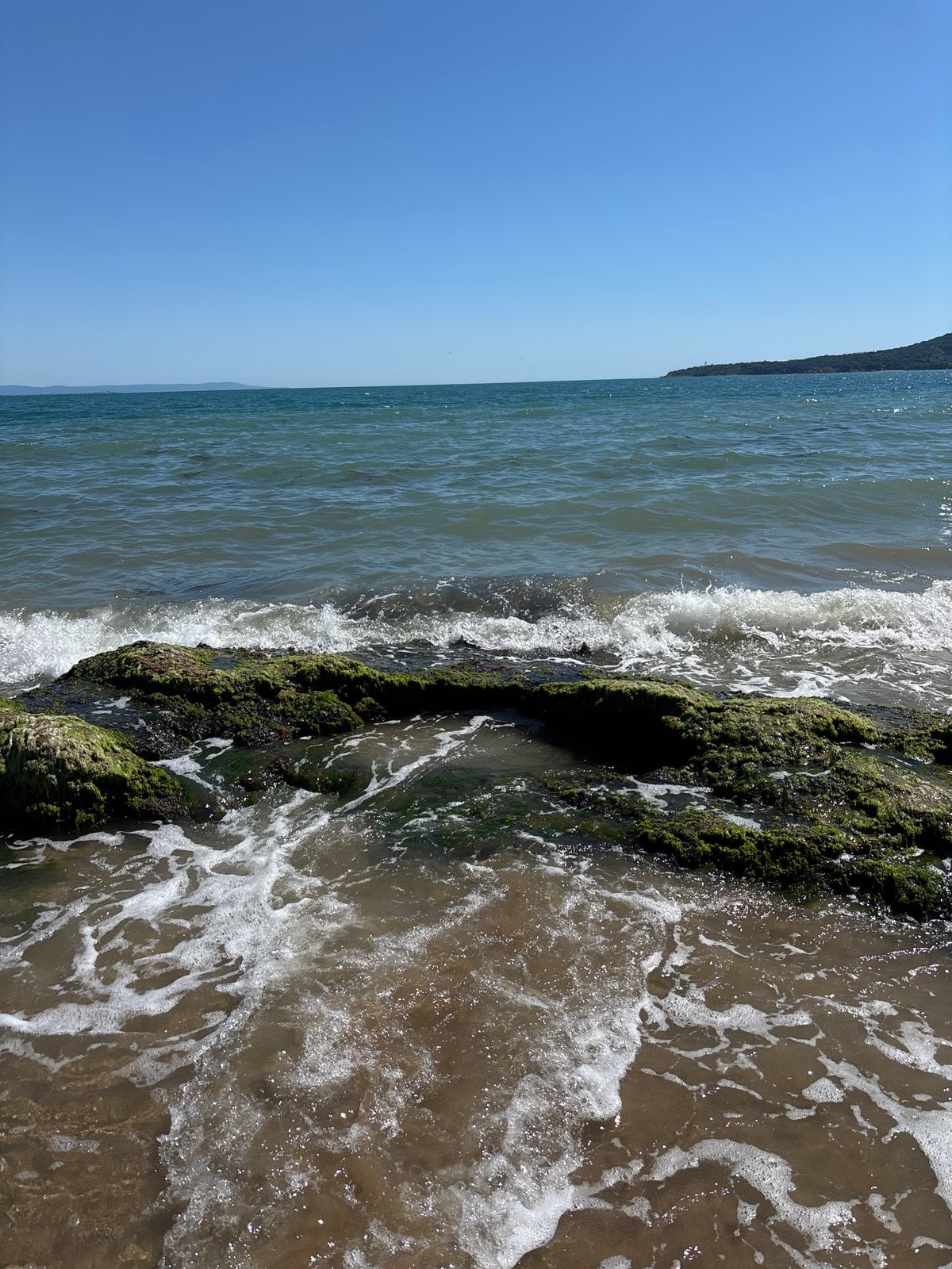 Rocky Black Sea shoreline on a clear summer morning in Burgas