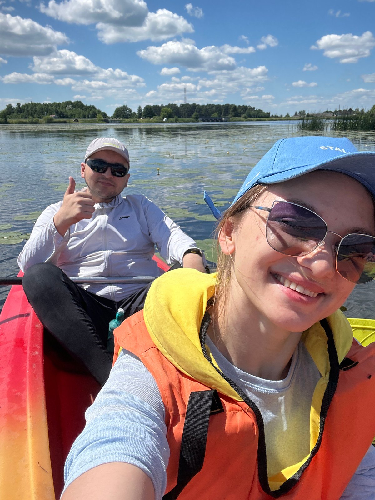 Kayaking through lily pad waters in rural Belarus