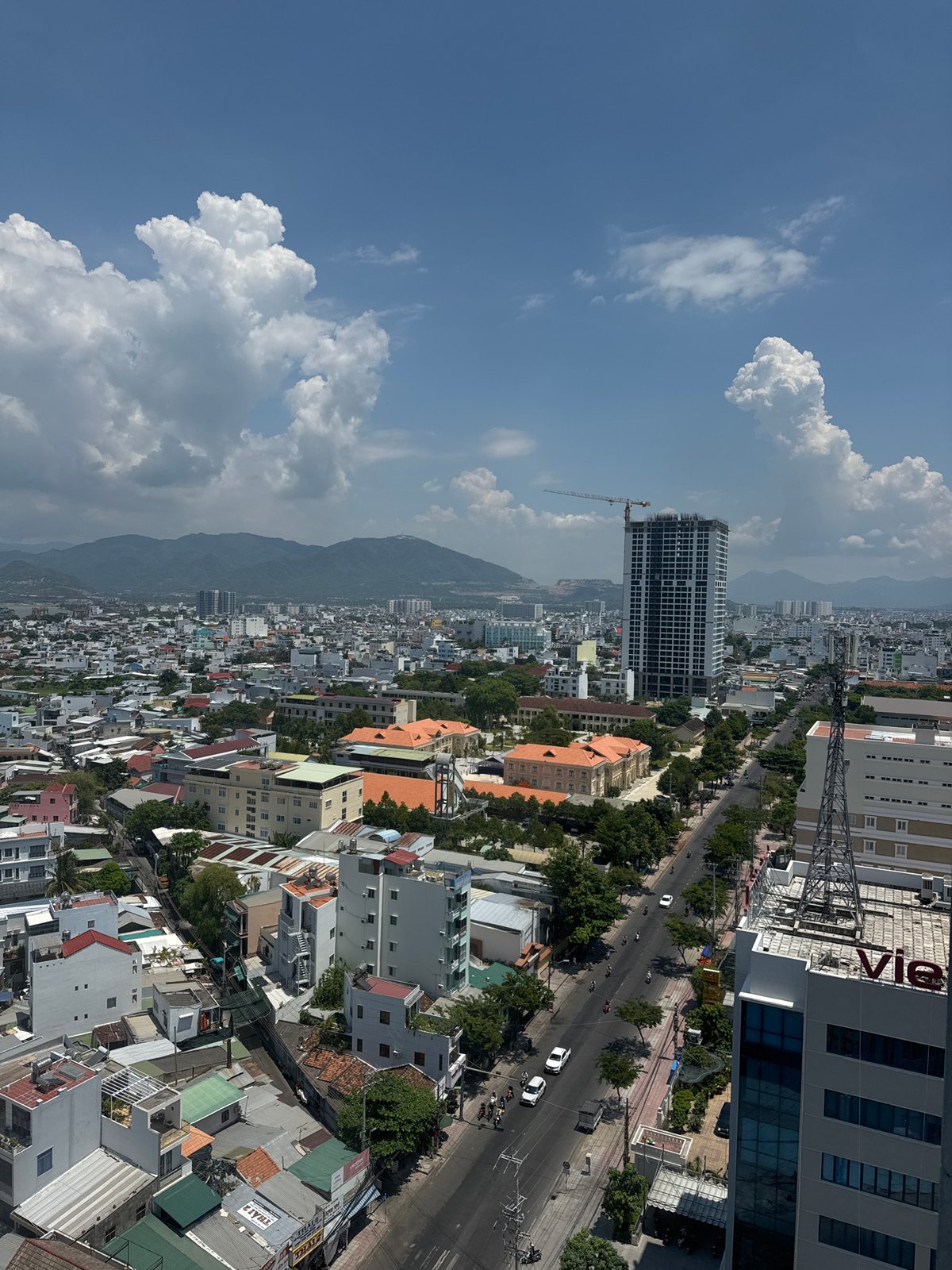 Aerial views of Nha Trang cityscape on cloudy morning