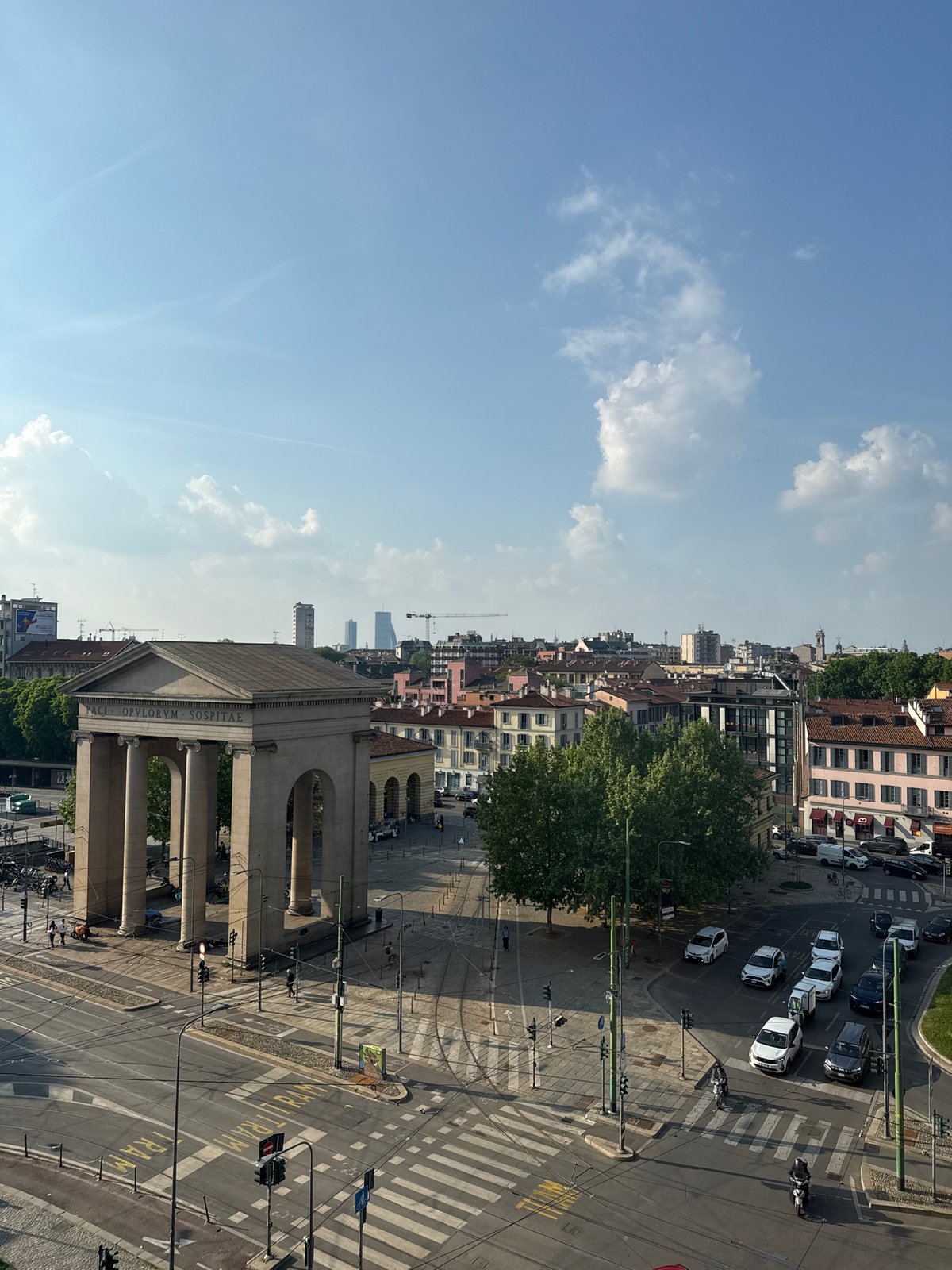 Clear spring day view captured over Milan's Arco della Pace