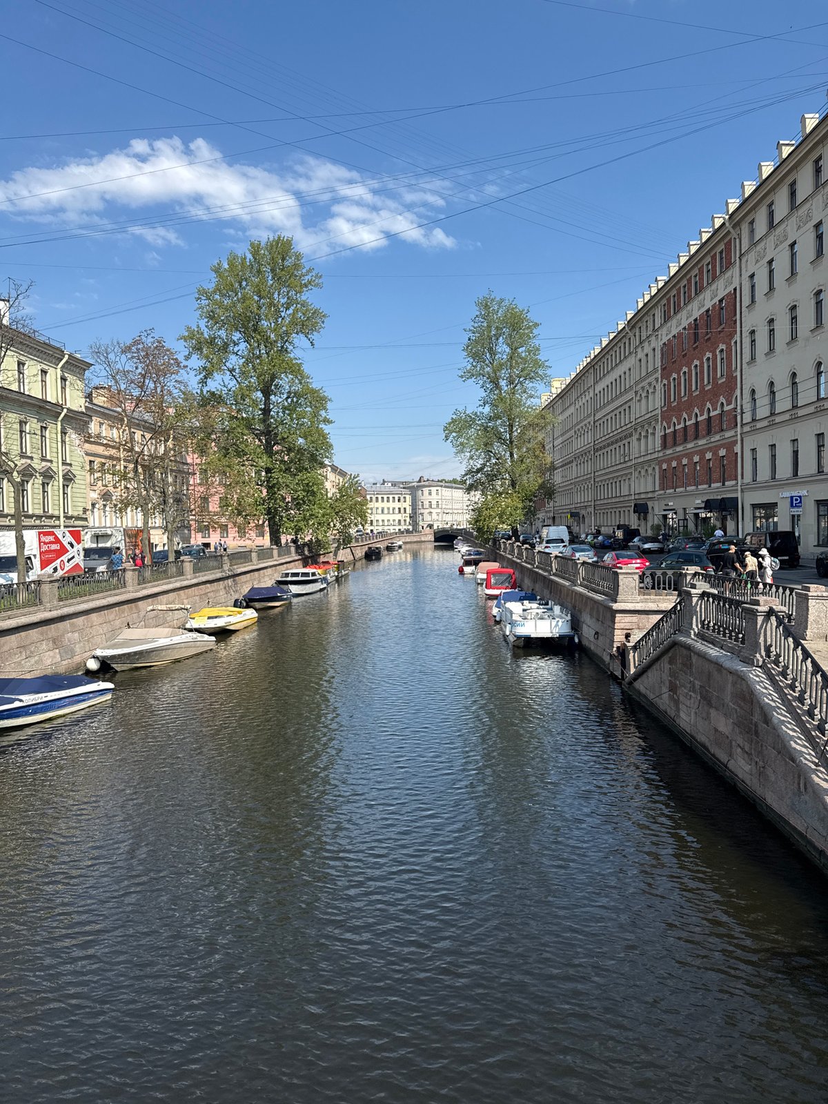 Sunny day along a canal in central Saint Petersburg