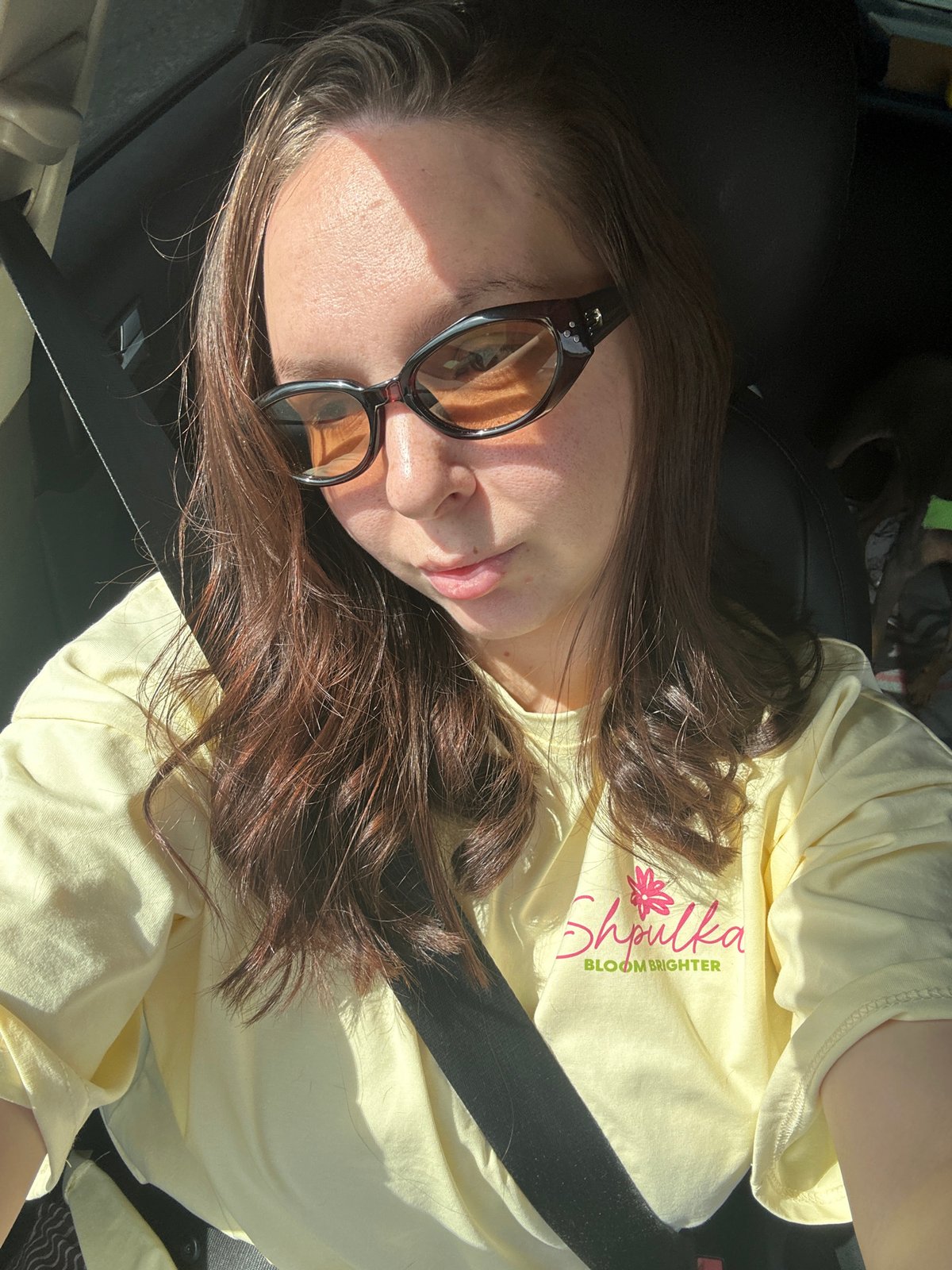 Person in yellow shirt rests in car near Кельчино