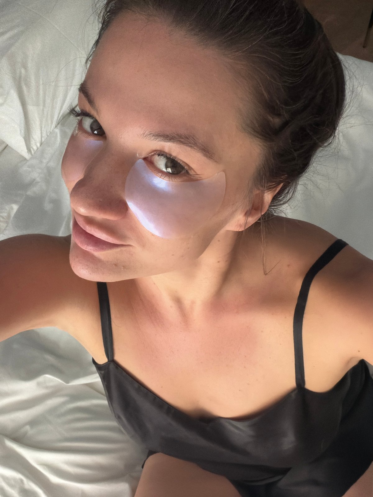 Woman photographed during skincare routine in Athens