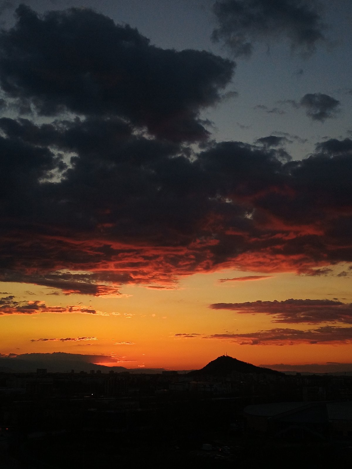 Sunset documented over Plovdiv, Bulgaria from elevated viewpoint