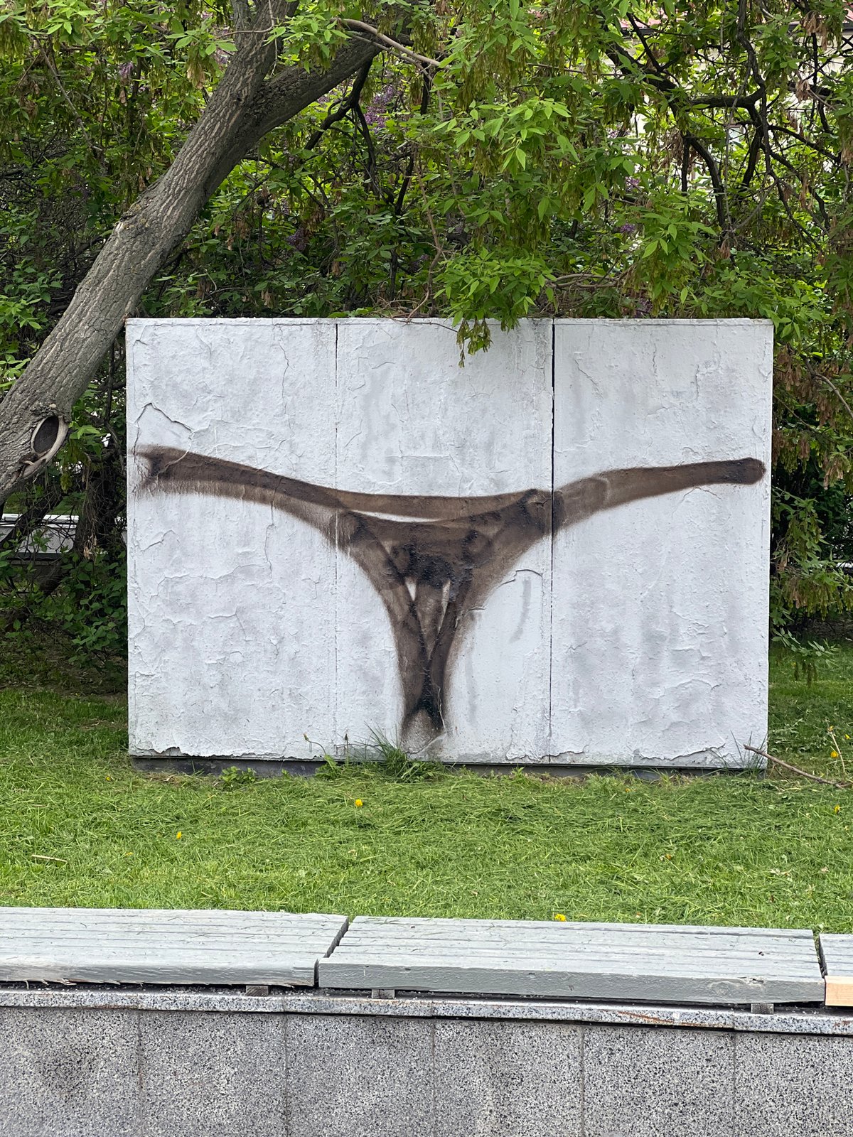 Dark graffiti observed on white wall in Moscow