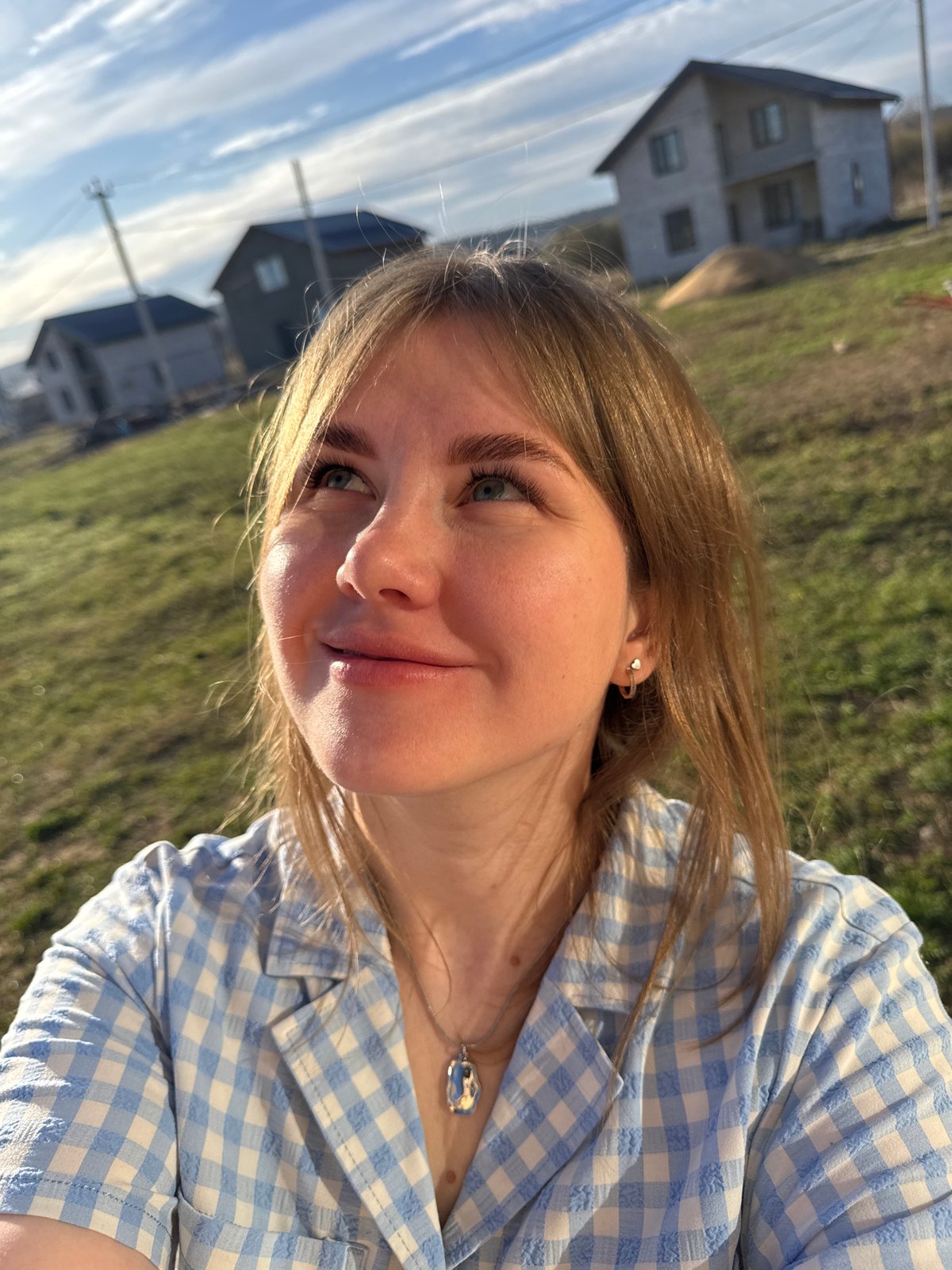 Woman takes selfies in rural Russian town