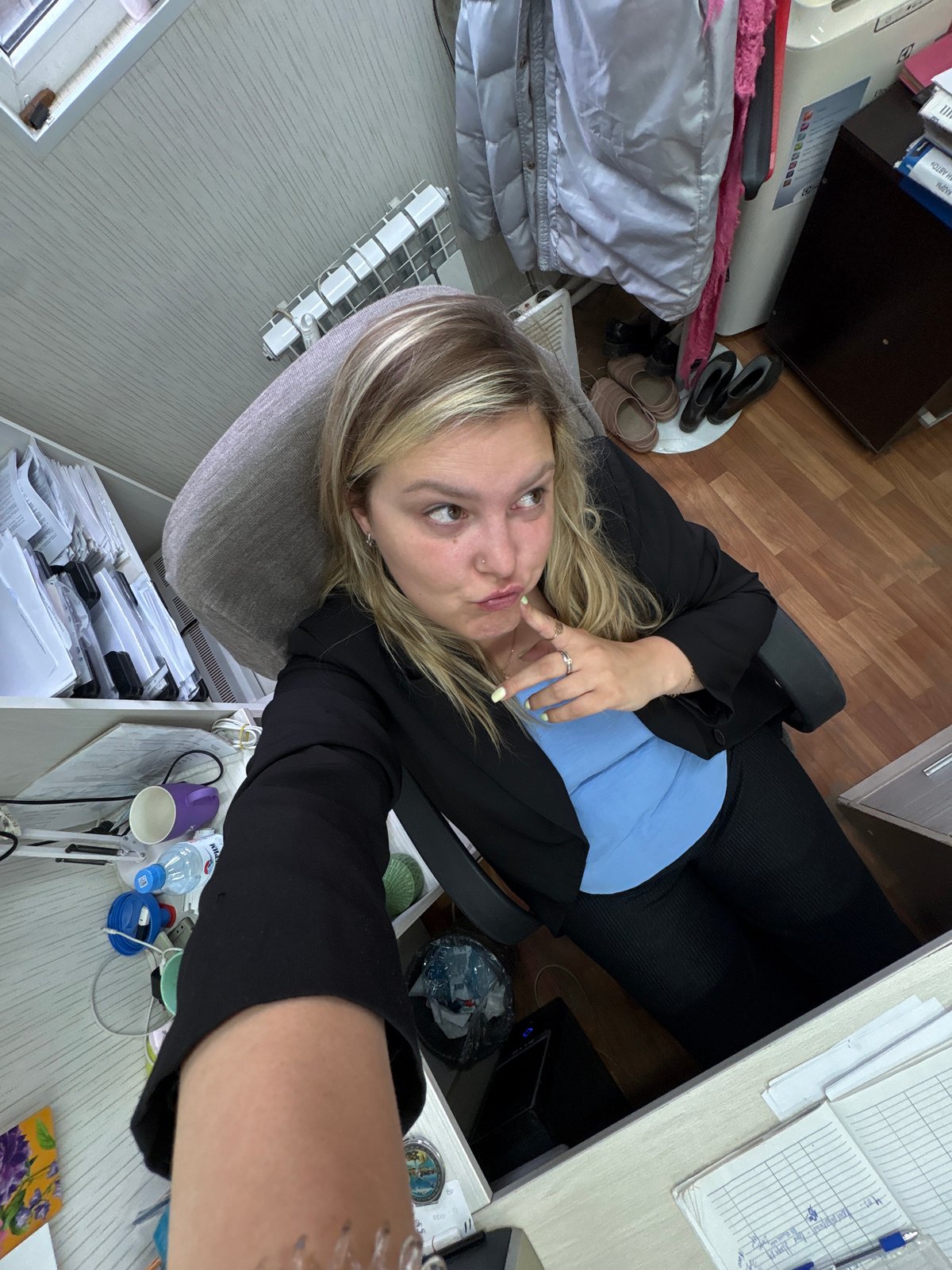 Casual office selfie session in Noviy, Russia