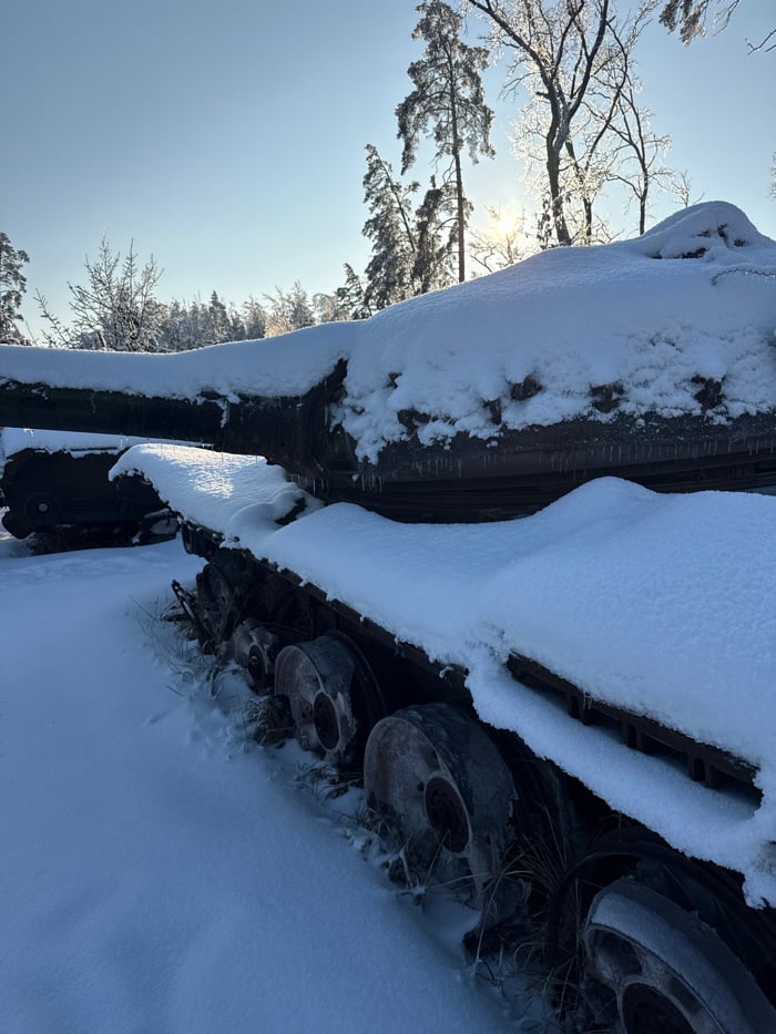 Abandoned military vehicles spotted in snowy Ukrainian forest