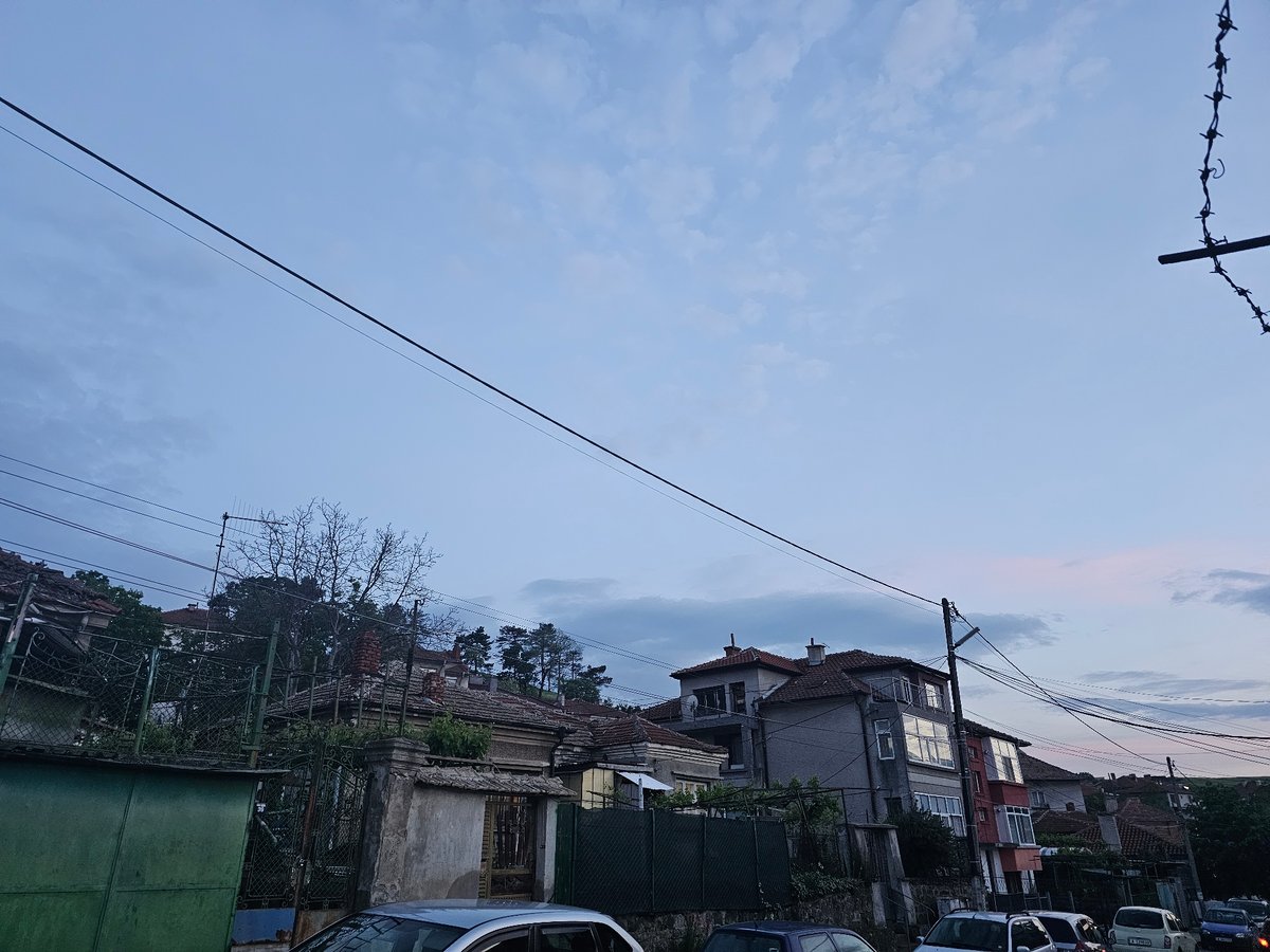 Evening scenes documented in Karnobat, Bulgaria include twilight, moon, beer