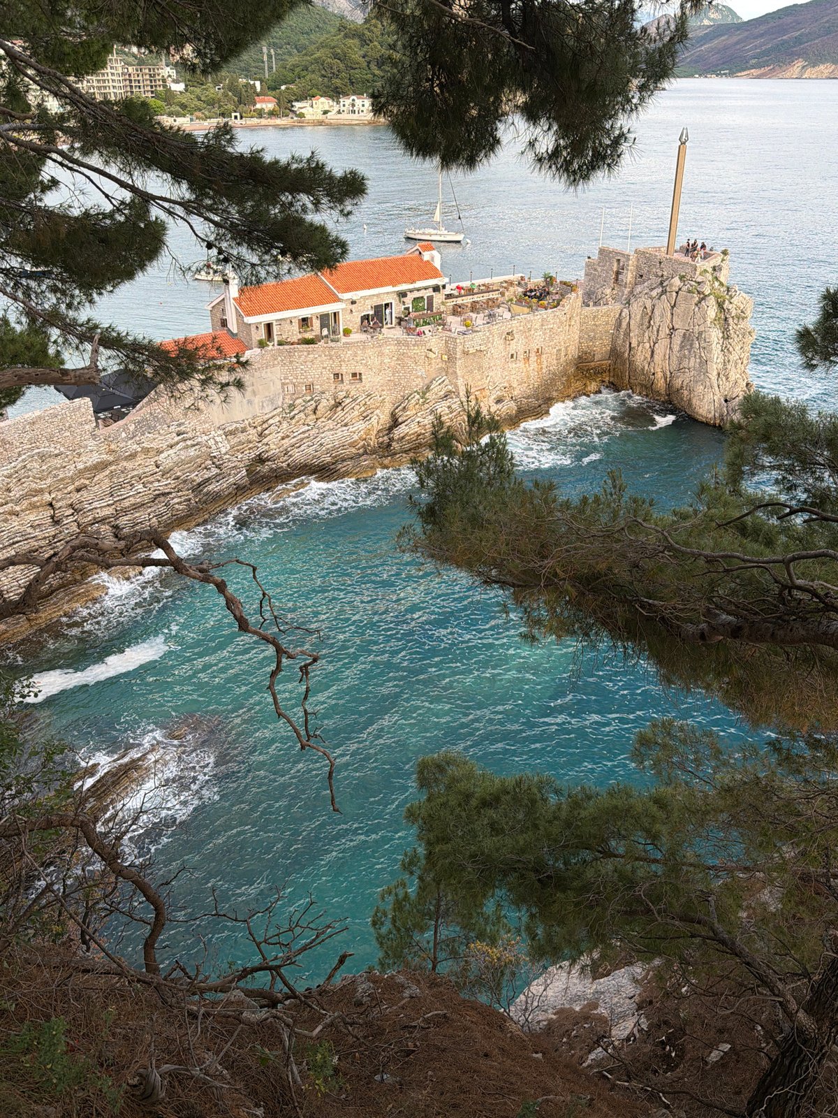 Tourist captures coastal views and local cat in Petrovac Montenegro