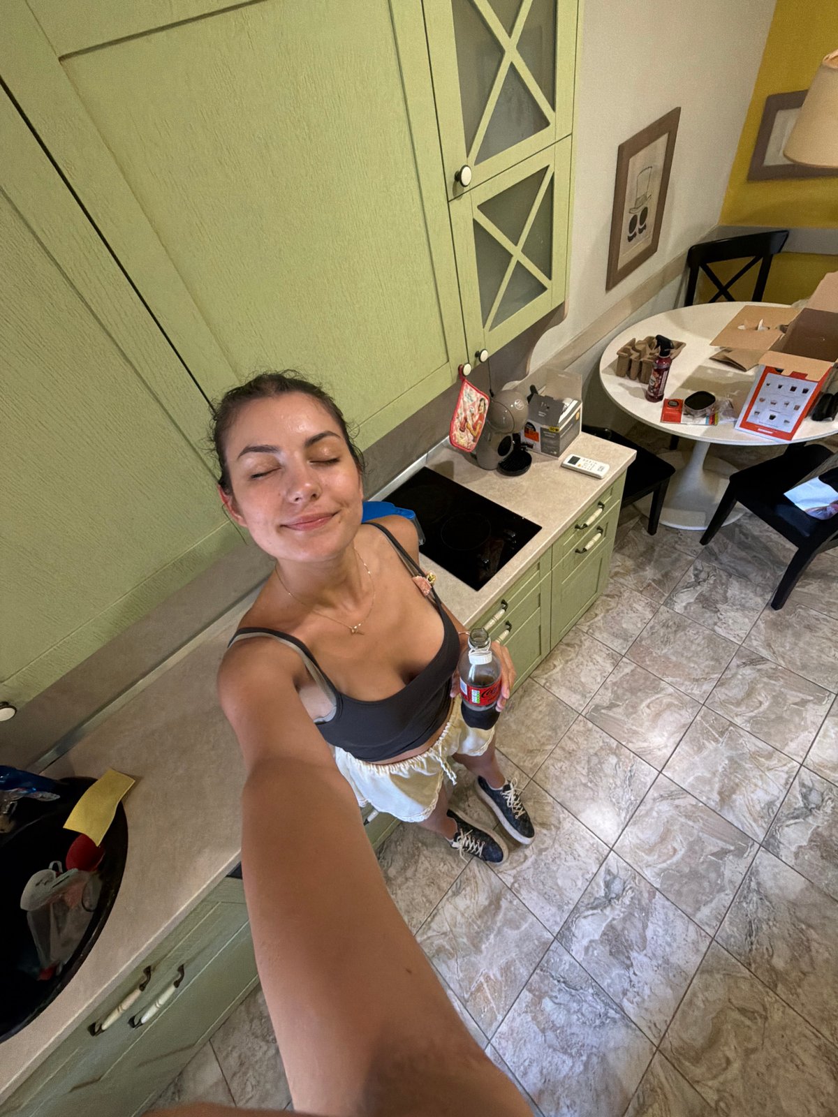 Kitchen selfie moment with a cold Coca-Cola Zero in Burgas
