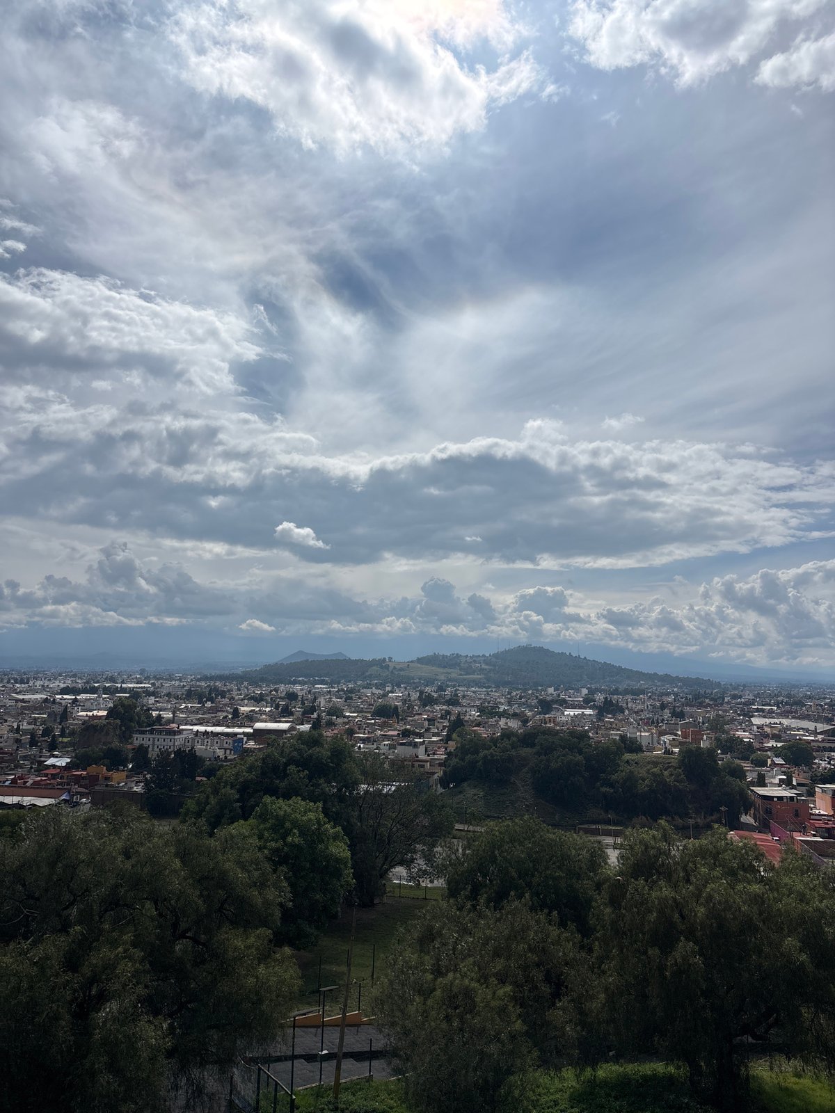 Dramatic skies photographed over historic Cholula, Mexico