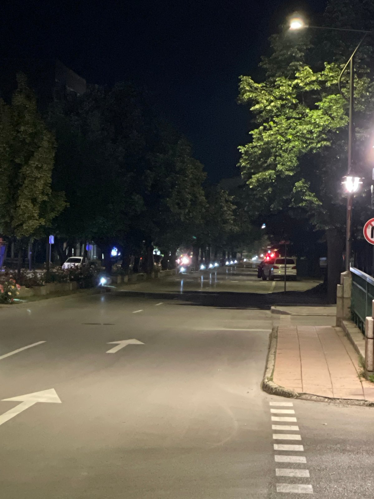 Nighttime street scene captured in urban area