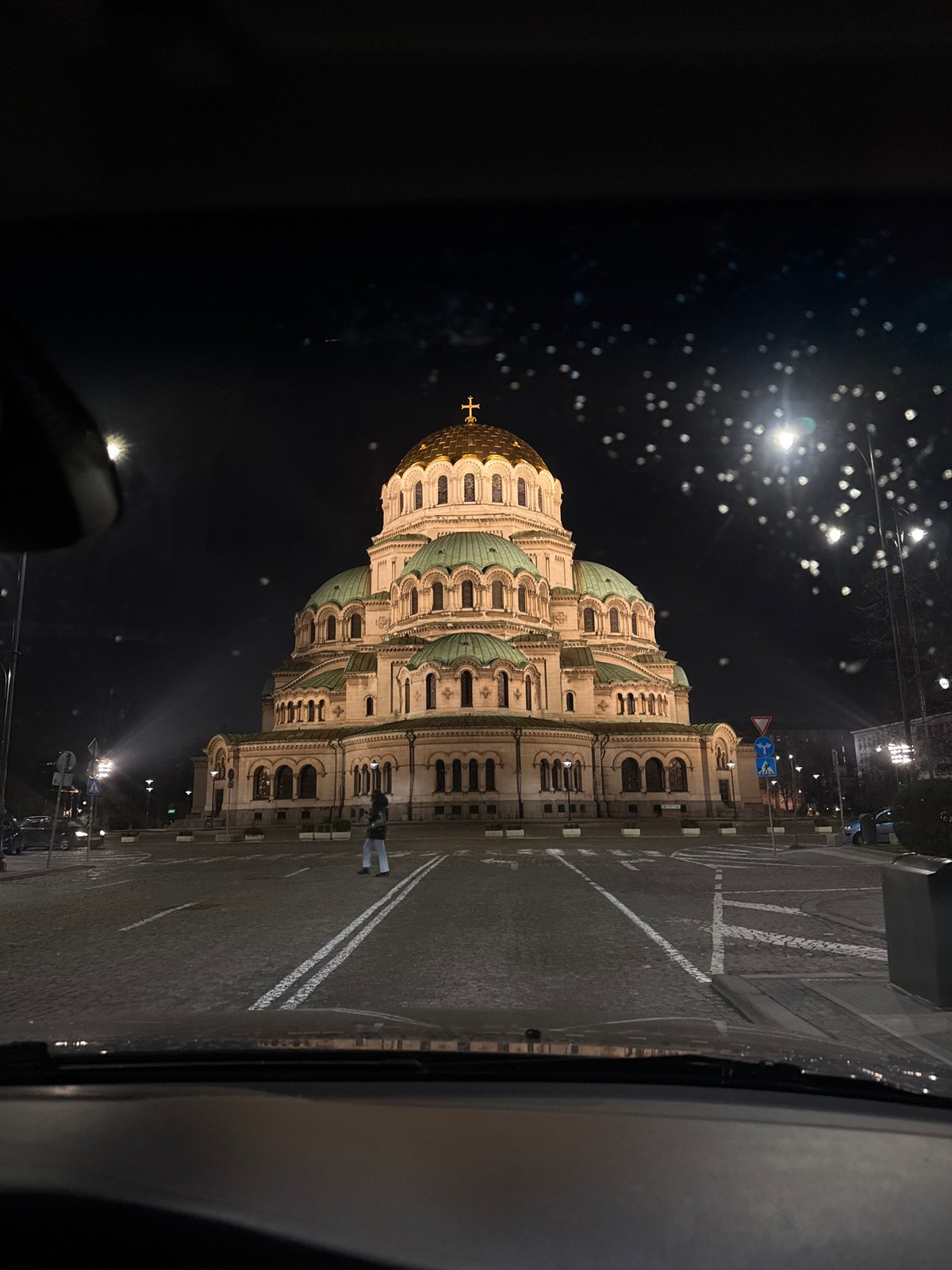 Sofia nighttime scenes capture street art and cathedral