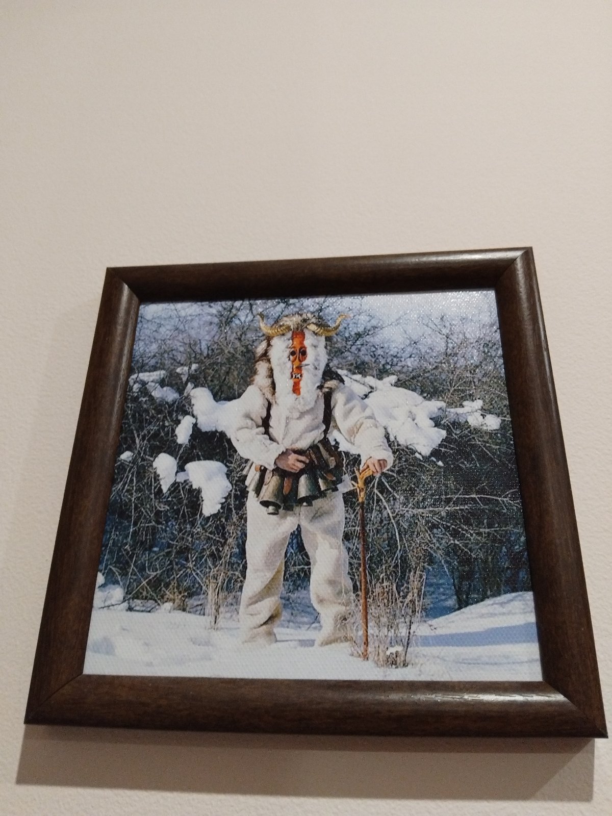 Traditional winter scene artwork displayed in Nova Zagora home