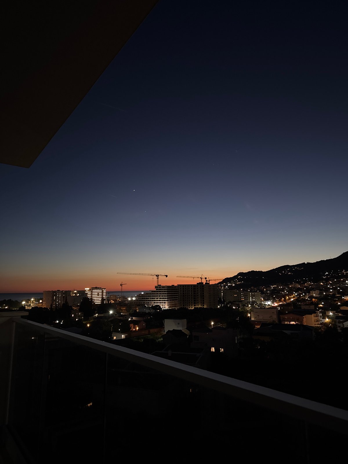 Sunset views over Bar, Montenegro from balcony perspectives
