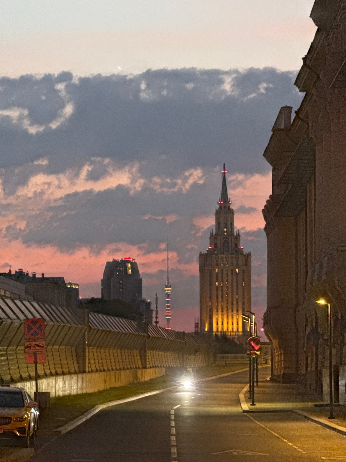 Evening photography captures Moscow's diverse architecture across city districts