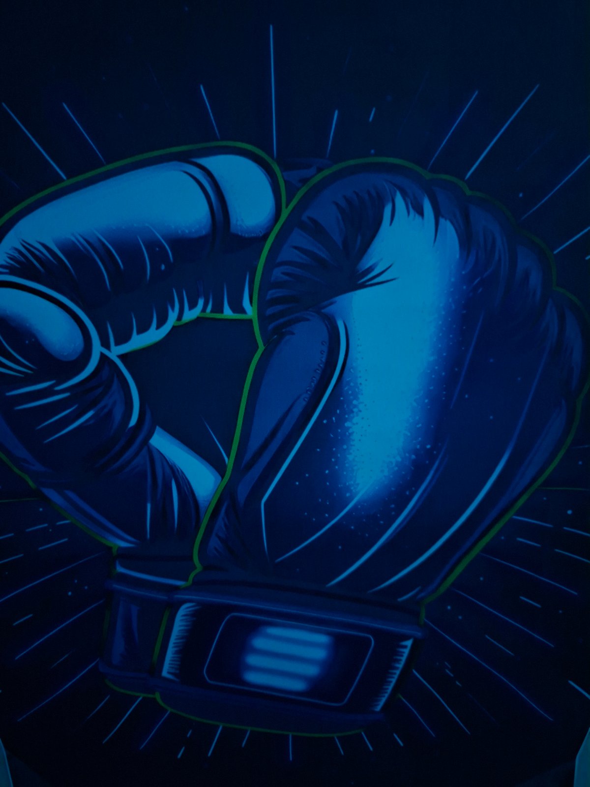 Digital artwork featuring boxing glove and urban characters observed
