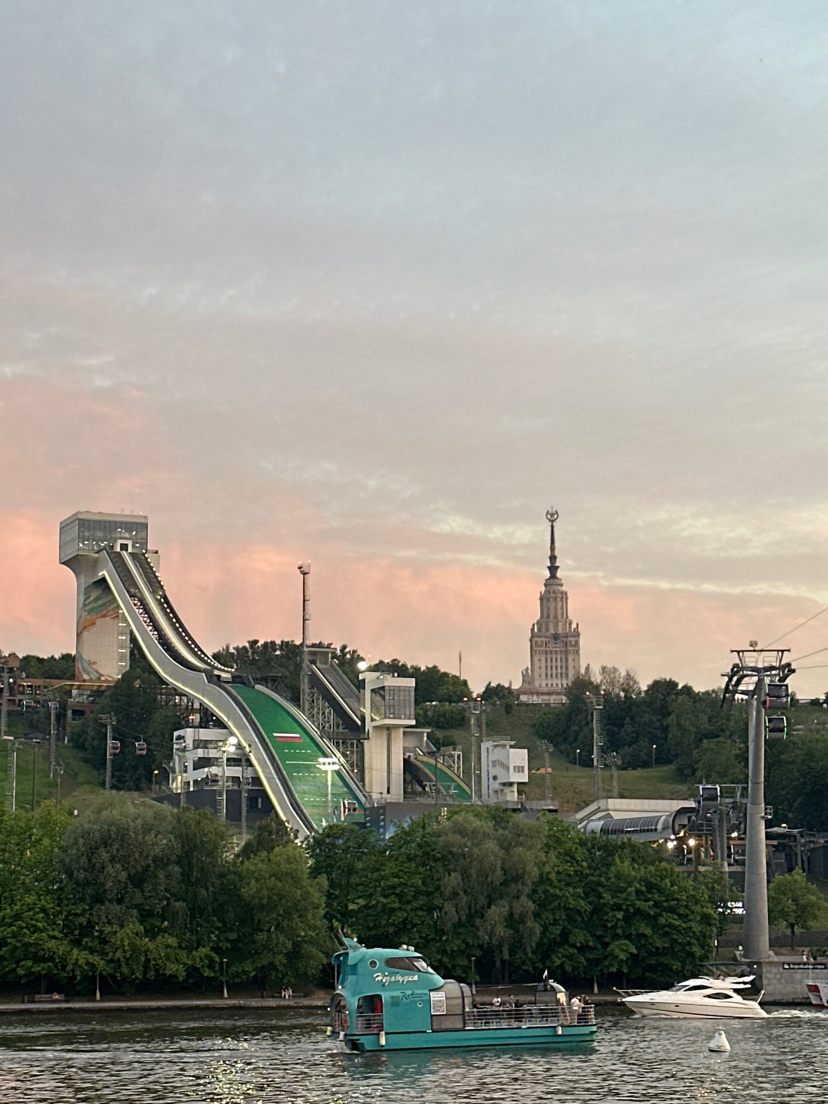 Evening leisure activities captured across Moscow landmarks during sunset