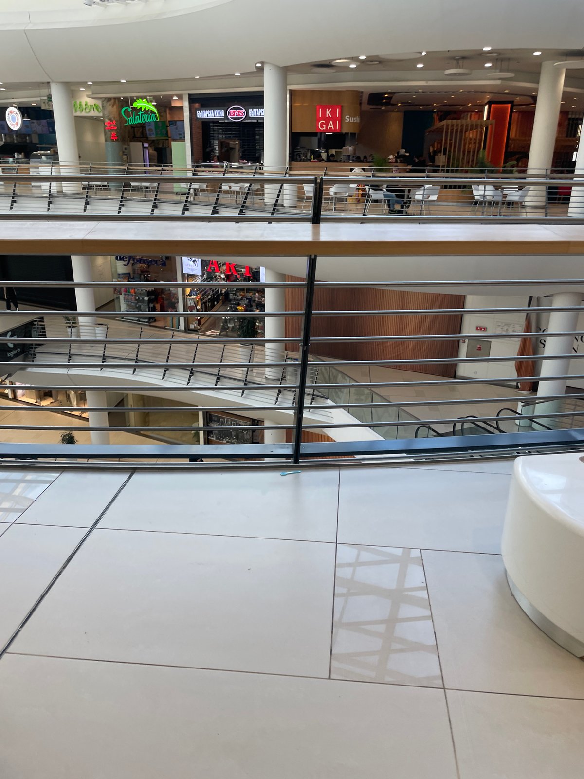 Shopping mall interior photographed from elevated position in Sofia