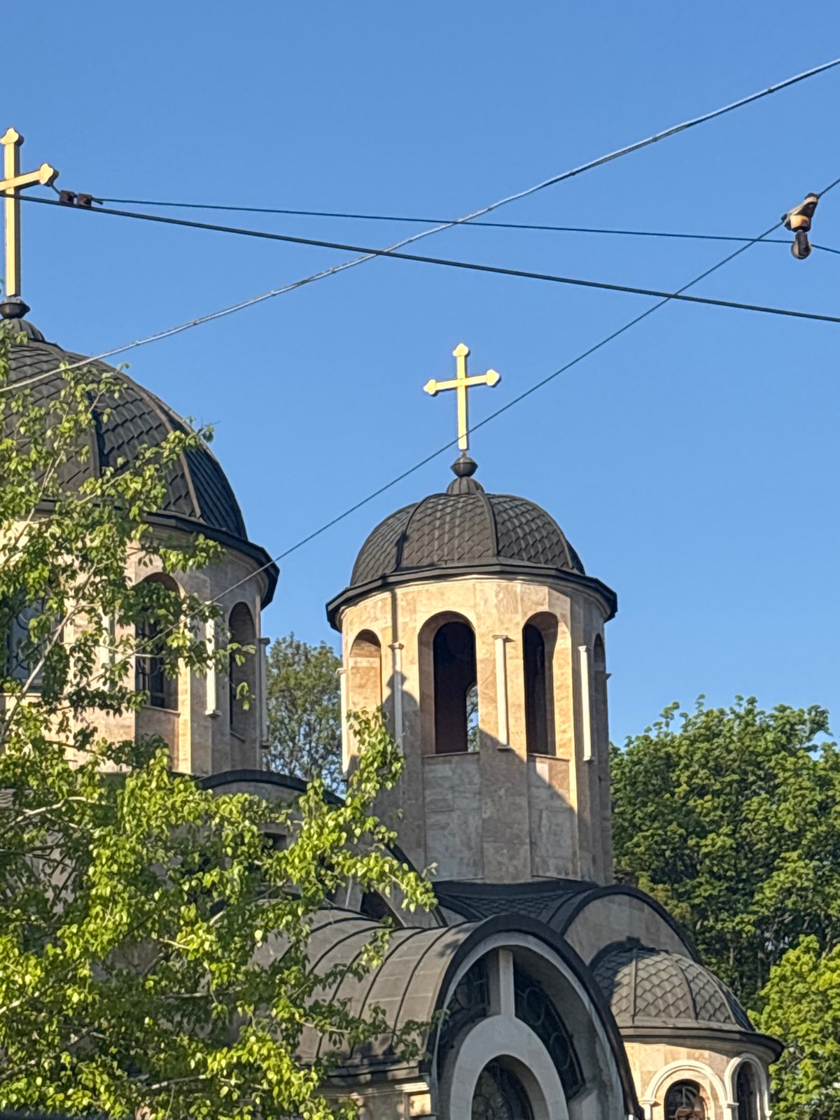 Eastern Orthodox cathedral photographed in Sofia, Bulgaria morning sky