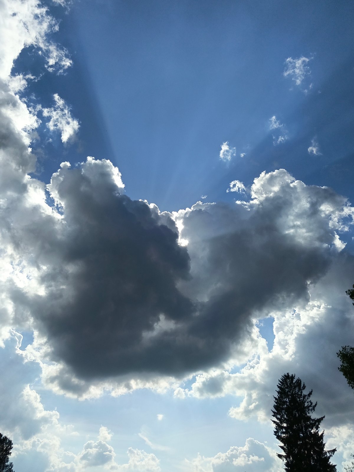 Dramatic sunbeams pierce storm clouds over Belarus town