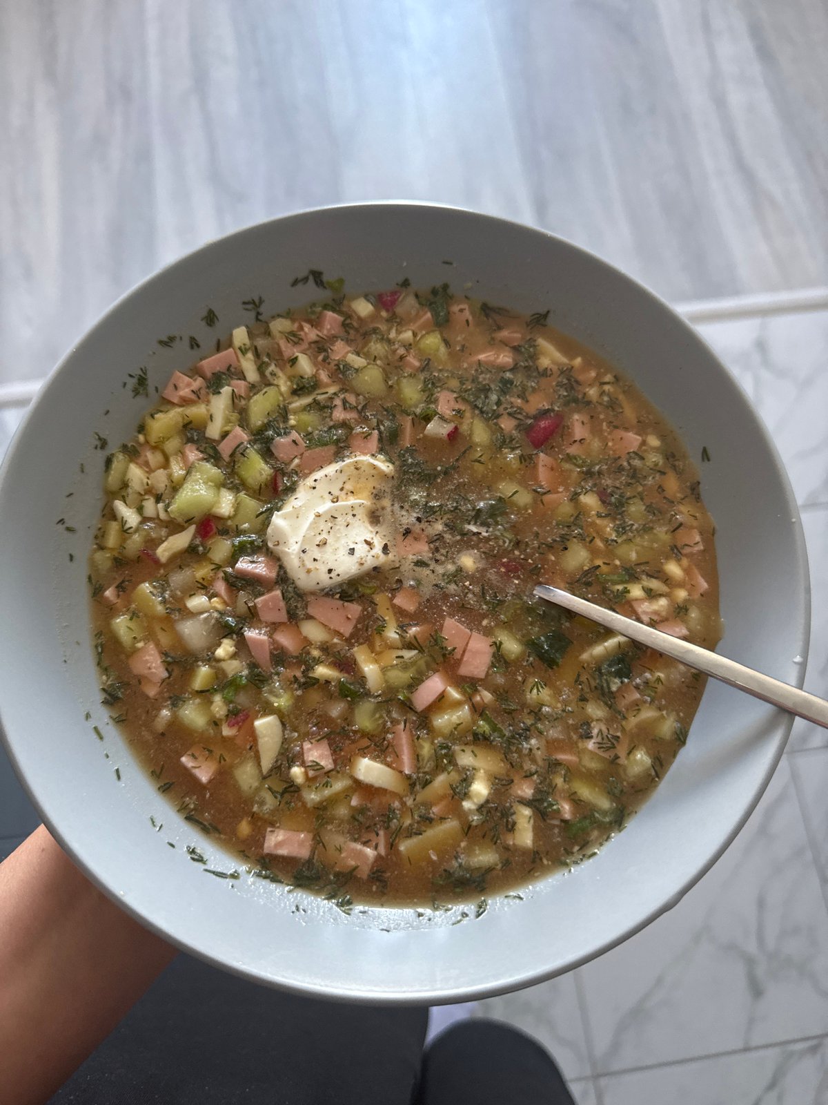 Cold soup photographed in Krasnoyarsk, Russia