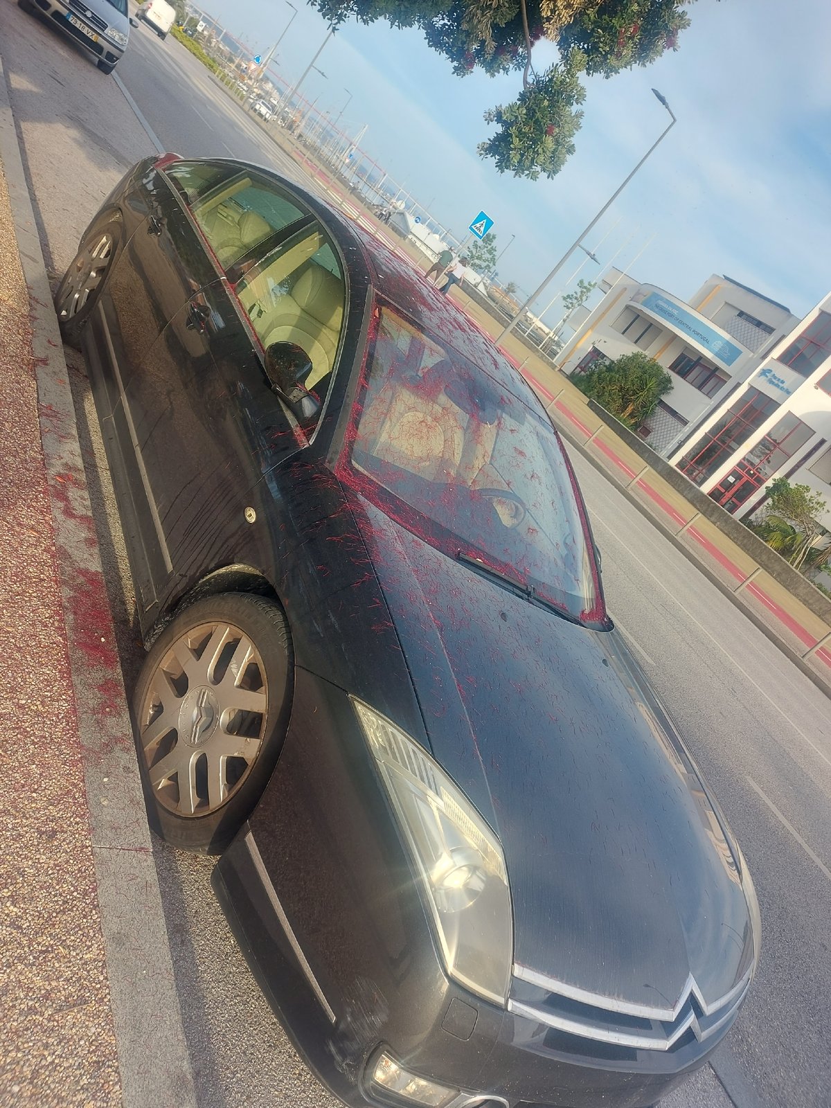 Car covered in red debris spotted in Figueira da Foz