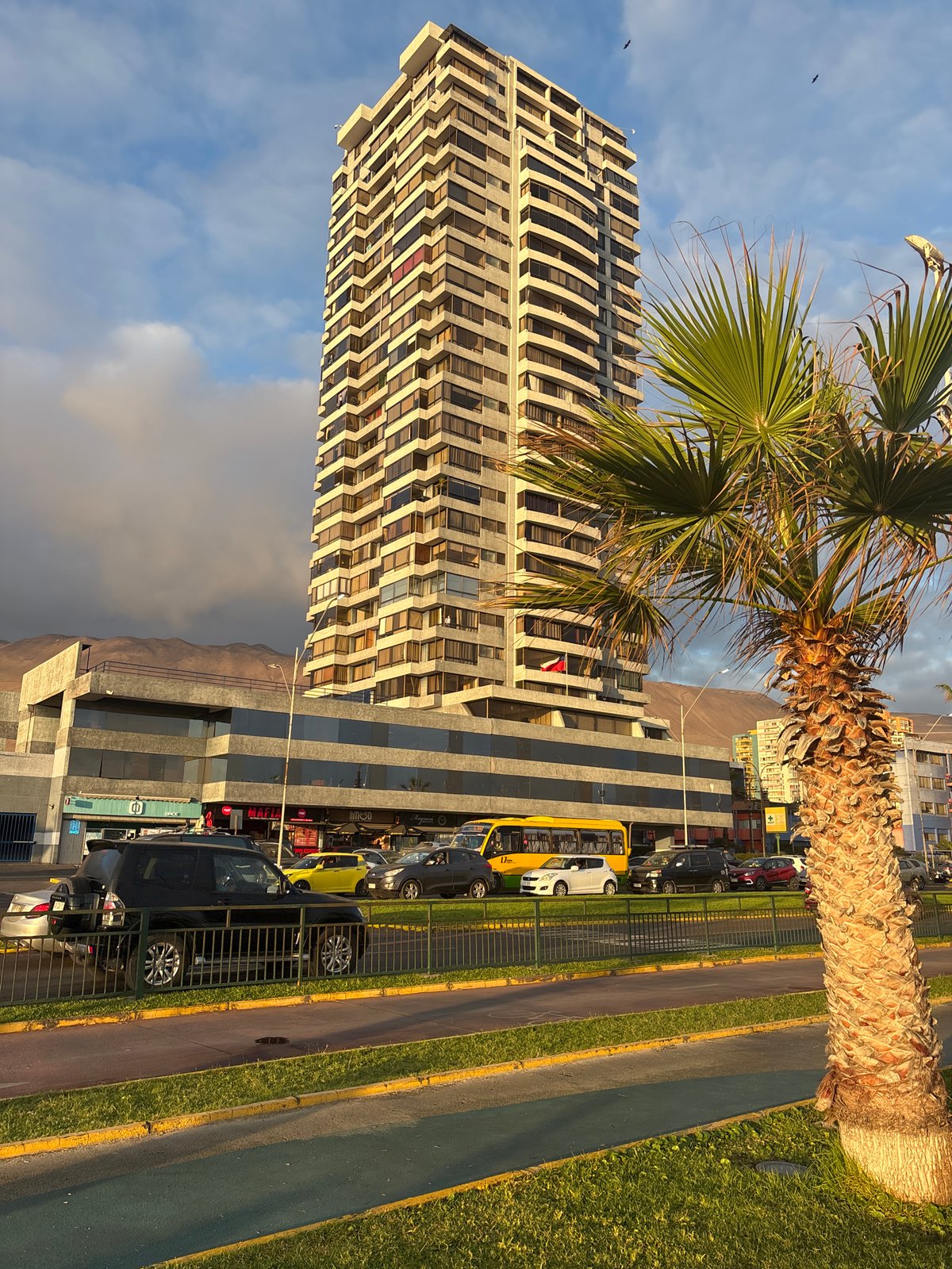 Iquique's beachfront promenade at sunset