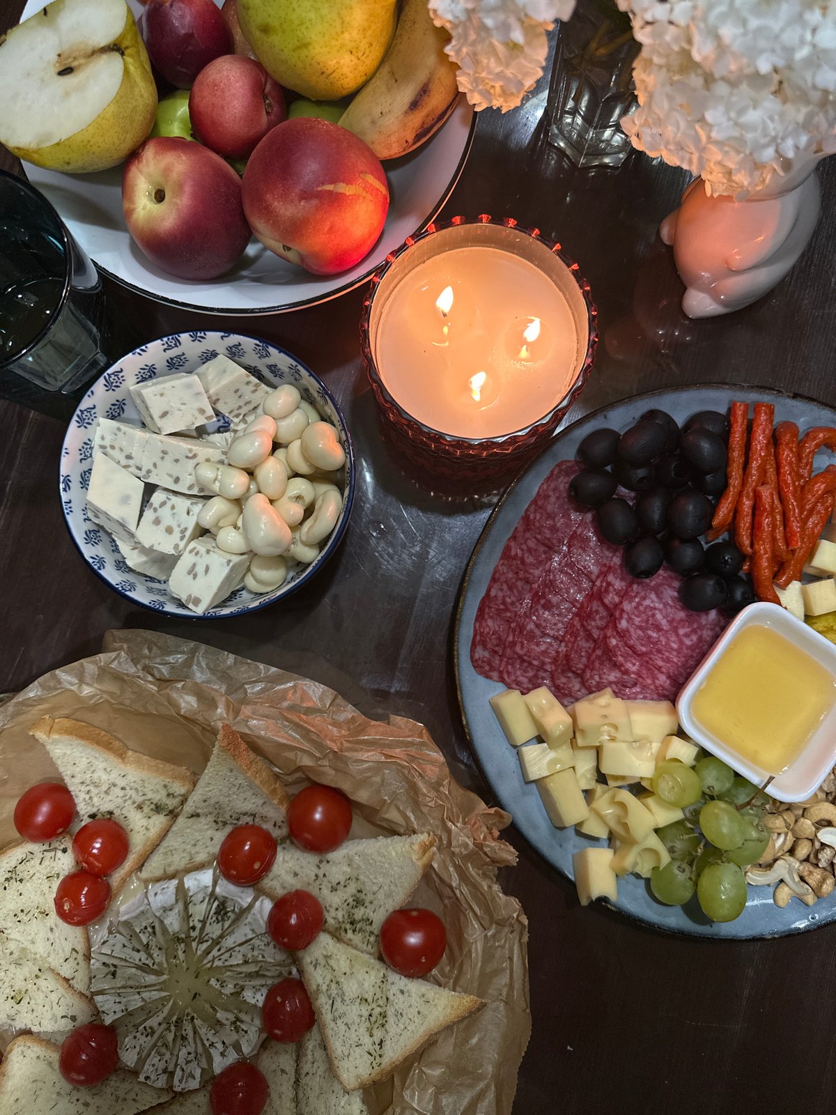Evening charcuterie spread with wine in Chaikovsky, Russia