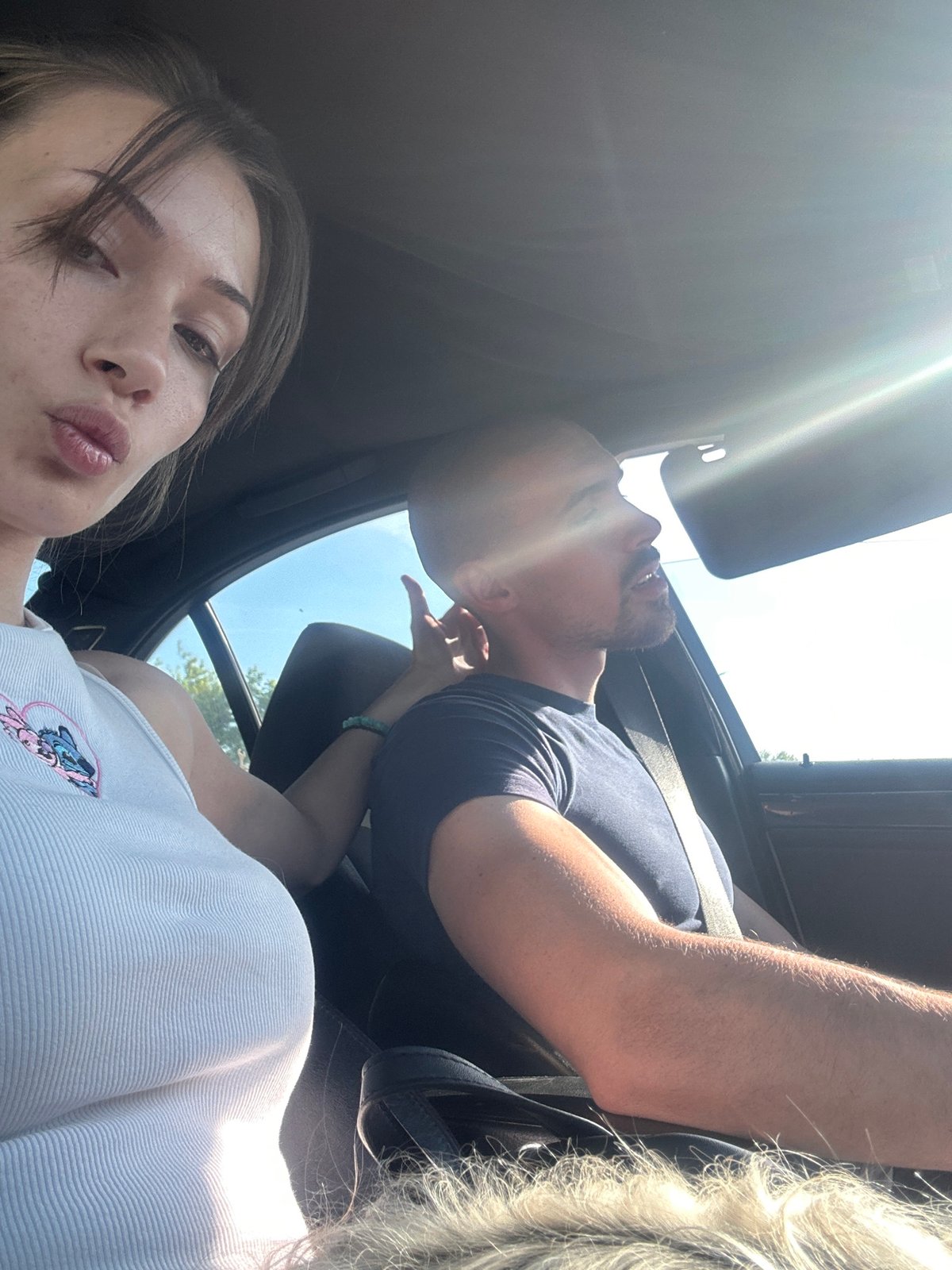 Car selfie captured in Burgas, Bulgaria featuring two people