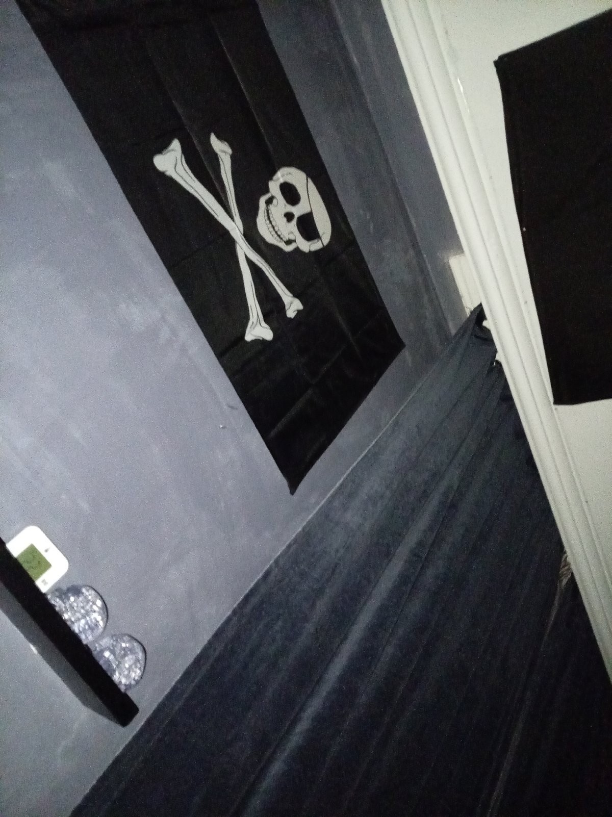 Jolly Roger flag photographed in Sofia residential interior