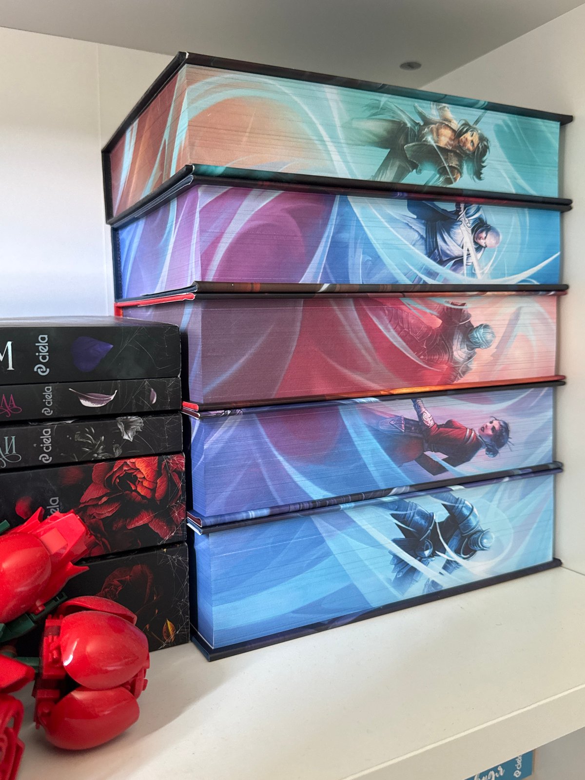 Bookshelf with matching combat-themed hardcover books spotted in Sofia