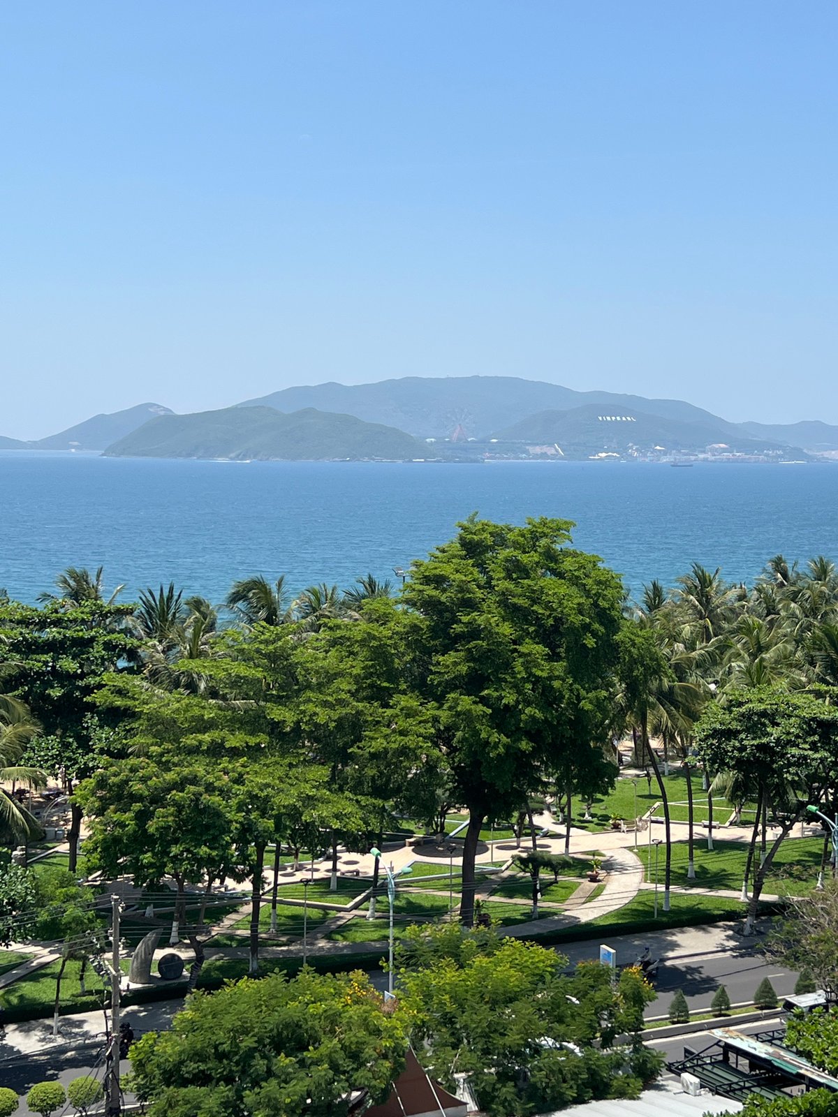 Nha Trang coastline and city from above on a clear day